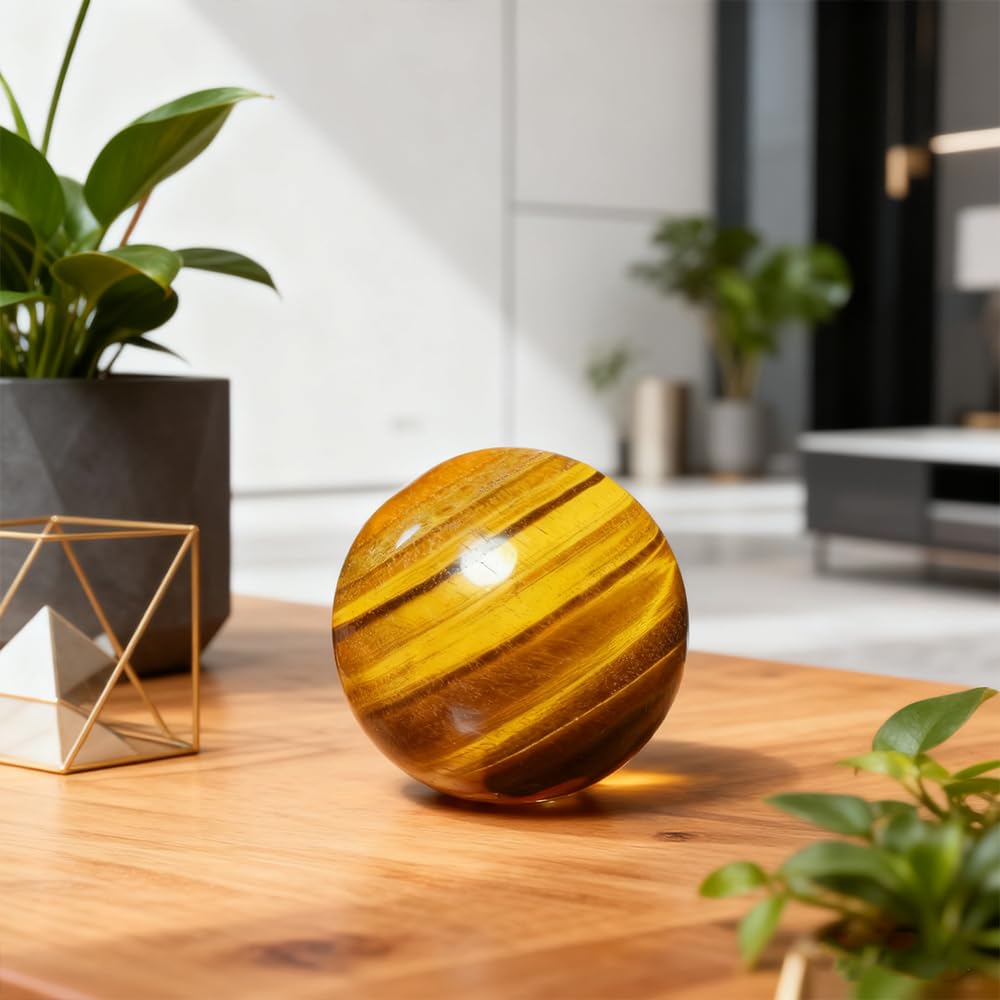 2.36-2.76inch/6-7cm Natural Tiger's Eye Crystal Sphere, Hand Polished Tiger Eye Stone Ball, Healing Crystal Decorative Sphere, Reiki Energy Stone Crafts, Feng Shui Home Ornament, Gift a Small Base