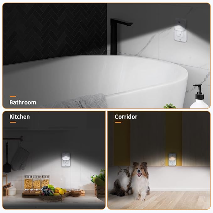 LuxLumin LED Night Lights Plug into Wall with Smart Dusk-to-Dawn Sensor, Automatically Turn on and Off,Night Light for Kids,Bedroom,Bathroom,Stairs,White, 4 Packs