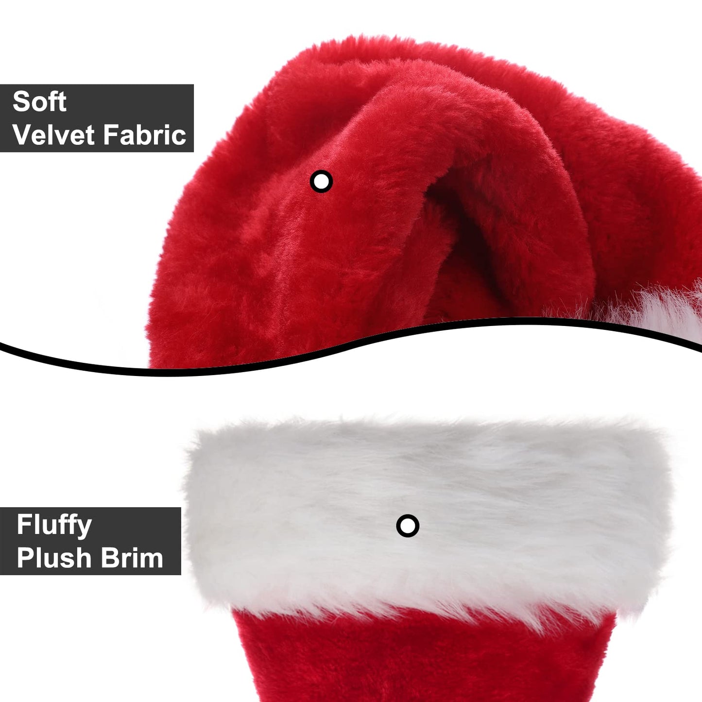 HUICOCY Santa Hat,Unisex Velvet Fabric Christmas Hat with Comfort Lining&Plush Brim, Xmas Santa Holiday Hats for Adults