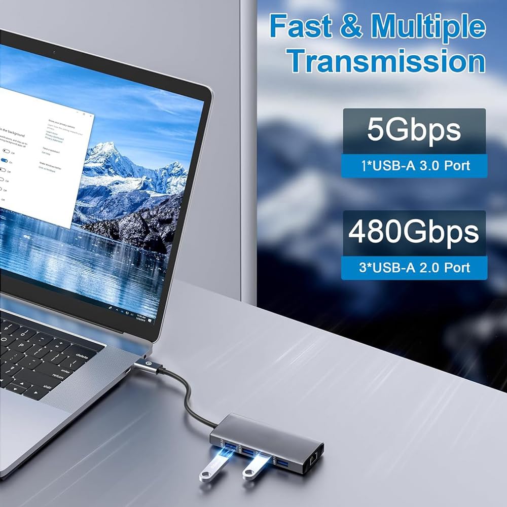 USB C HUB, USB C Adapter 11 in 1 Dongle with 4K HDMI, VGA, Type C PD, USB3.0, RJ45 Ethernet, SD/TF Card Reader, 3.5mm AUX, Docking Station Compatible with MacBook Pro/Air, Other Type C Laptops