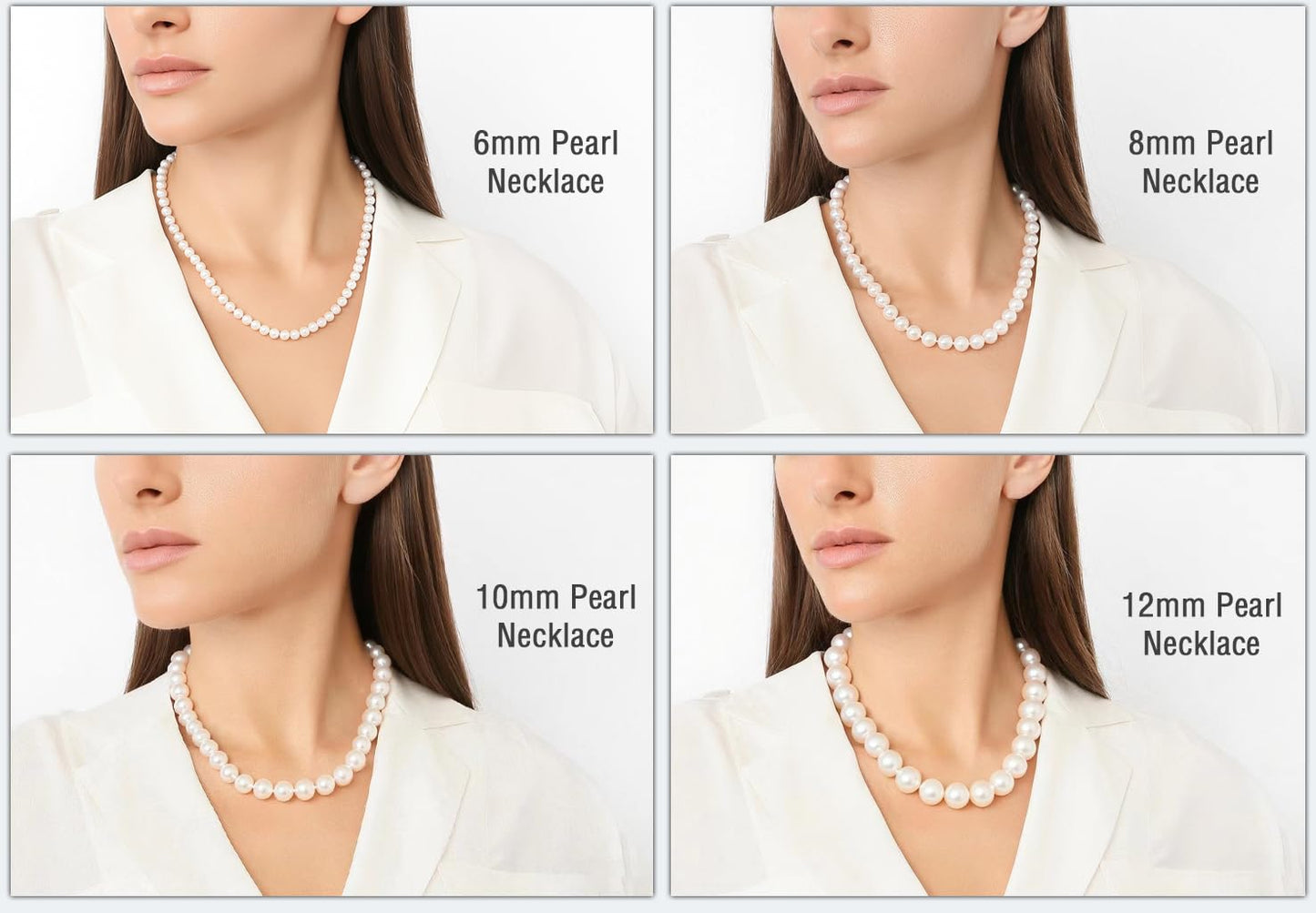 HUWODY Round White Simulated Shell Pearl Necklace Strand Pearl Choker Necklace Jewelry for Women 8mm 16inch
