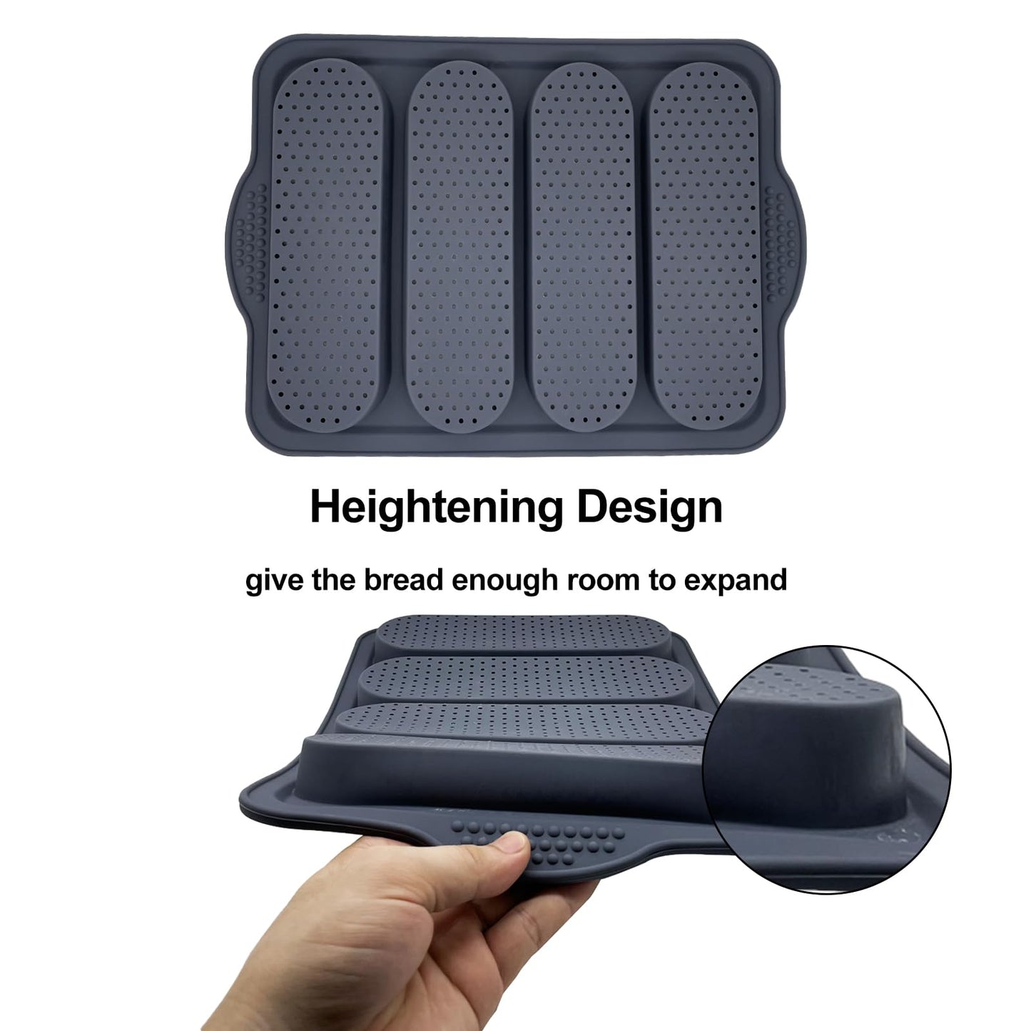 atrccs 4-cavity Silicone Bread Loaf Pan, Nonstick Sourdough Loaf Pan & Heat Resistant Baguette Bread Pan, Bread Pans for Homemade Bread, Silicone Molds for Baking Hoagie Rolls, Hot Dog Buns