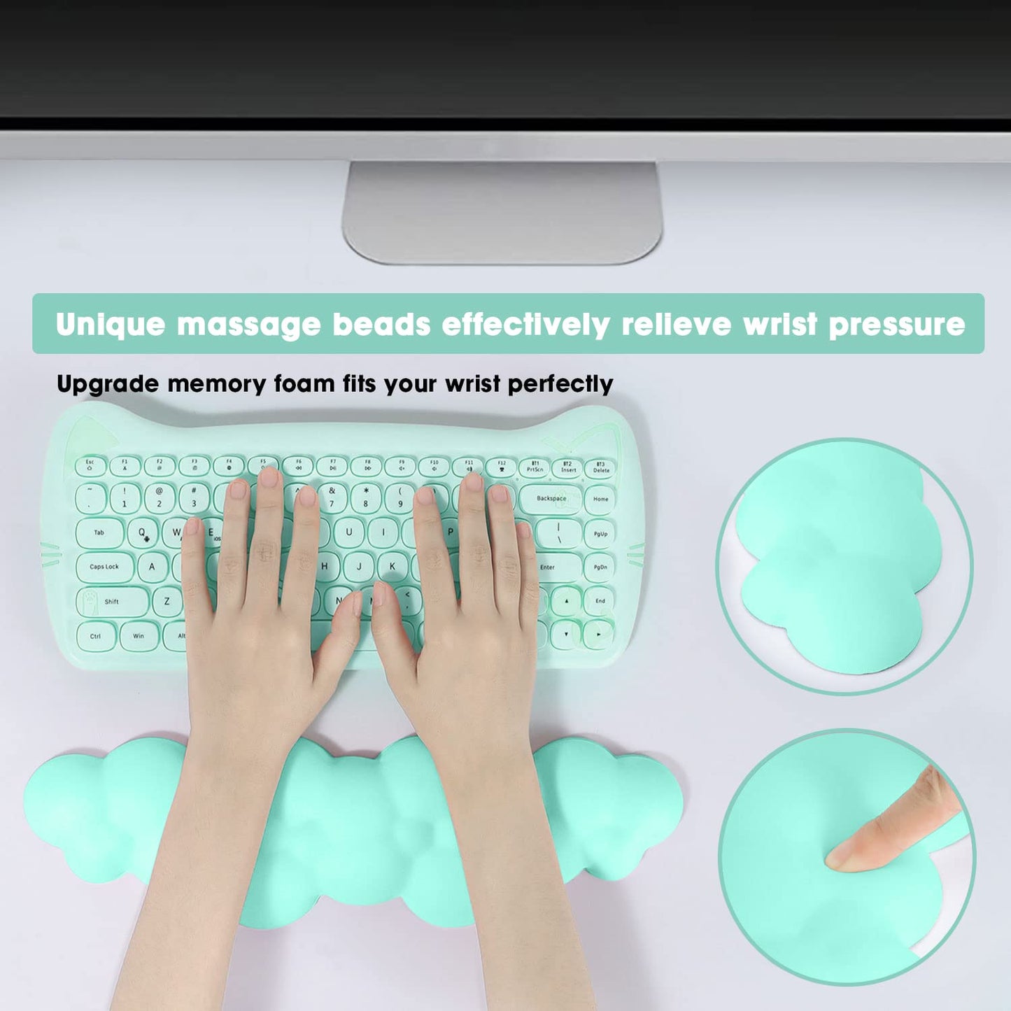 MANBASNAKE Keyboard Cloud Wrist Rest,PU High Density Memory Foam with Non-Slip Base for Typing Pain Relief,Ergonomic Keyboard Pad with Wrist Support for Home Office/Computer/Laptop/Gaming/Mac-Sky Blue