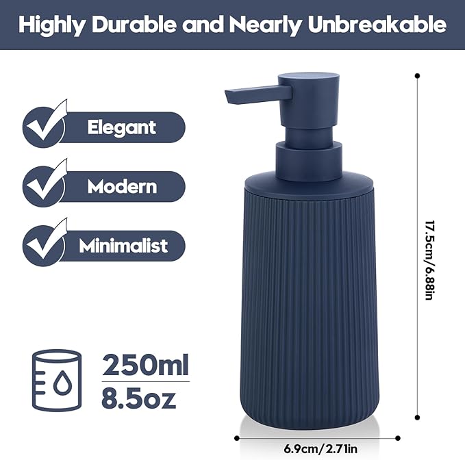 Small Soap Dispenser for Bathroom and Kitchen, Modern Farmhouse Striped Style