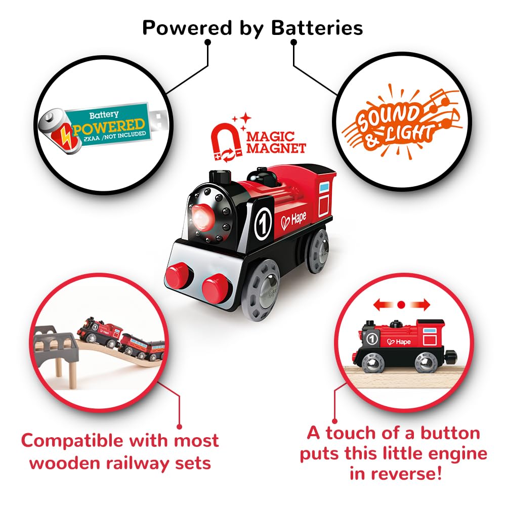 Hape Battery Powered Train Engine No. 1 Red and Black for Ages 3+