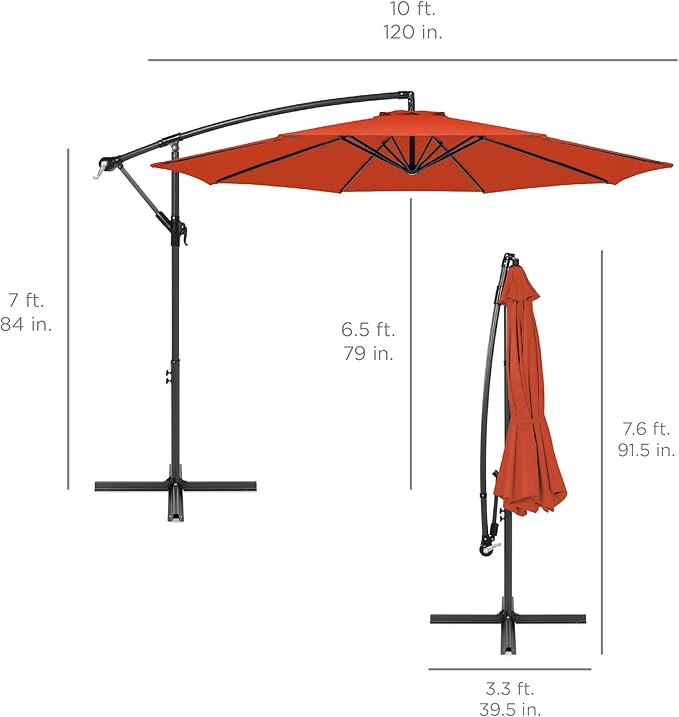 Best Choice Products 10ft Offset Cantilever Hanging Market Patio Umbrella, 8 Sturdy Ribs, Easy Adjustment - Rust