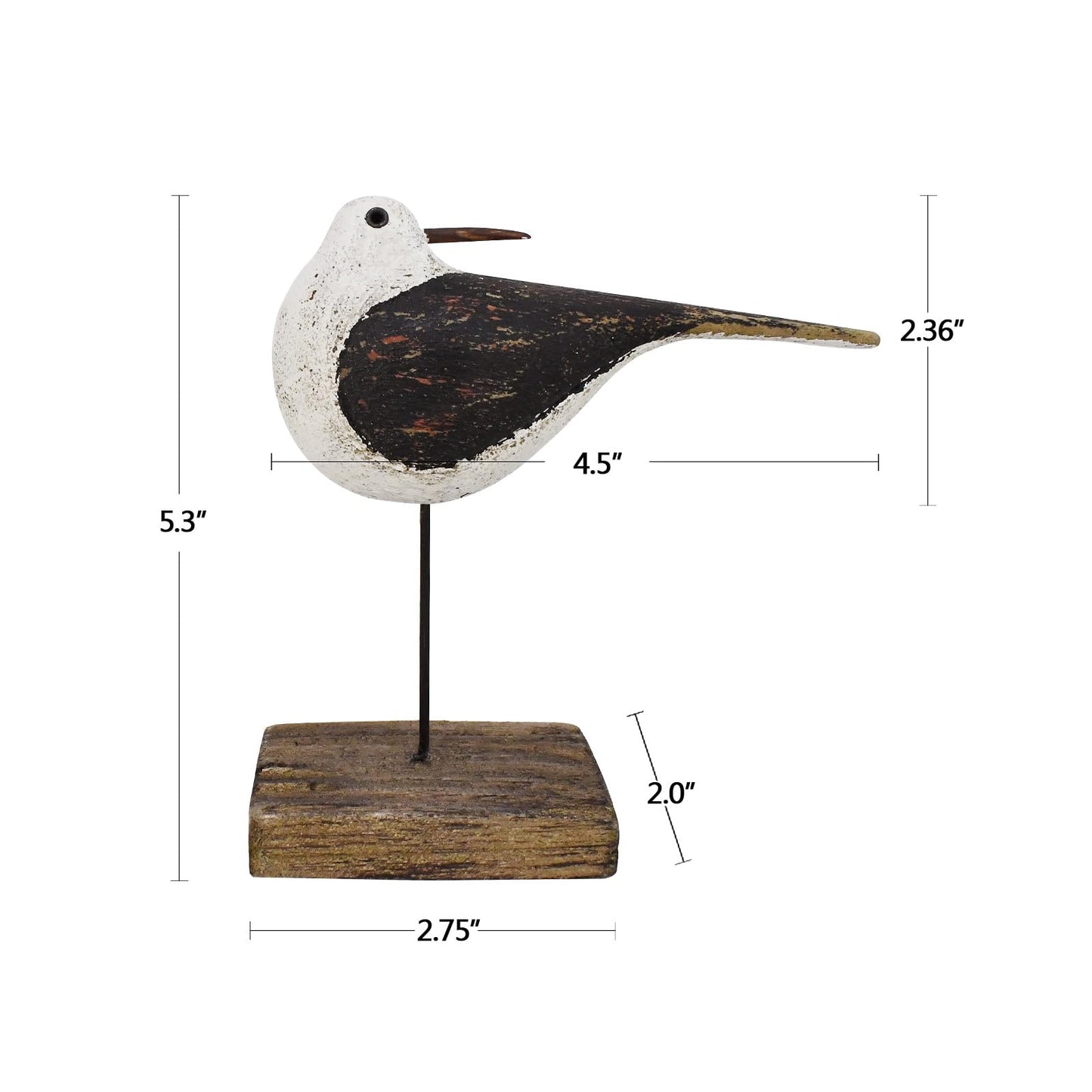 Wood Sea Bird Statue Seagull On Stand Decor Nautical Coastal Bird Sculpture