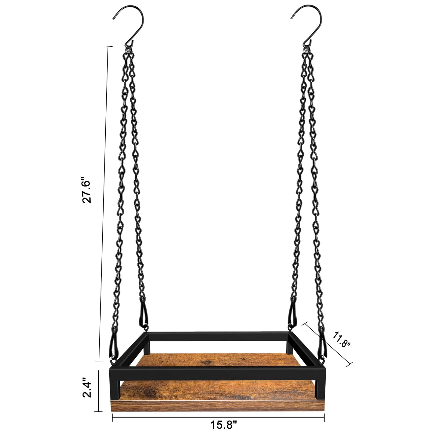 Plant Hanger Indoor, 16" Wooden Hanging Plant Holder with Metal Frame Large Hanging Planter for Indoor Plants Load 50LB Hanging Plant Shelf with 27.6" Long Chain, Ideal for Heavier Pots Window Ceiling