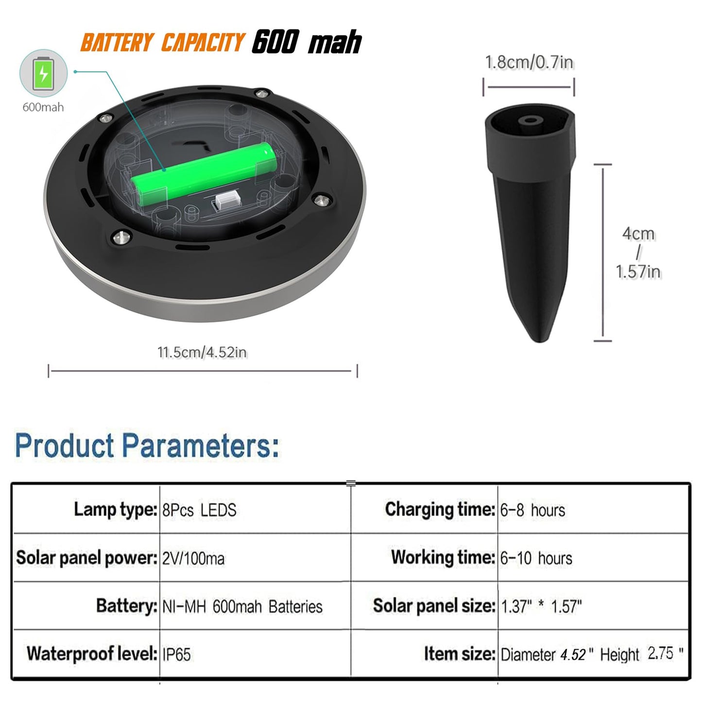 Solar Lights Outdoor Garden,600mAh Solar Ground Lights, 8 LED Solar Disk Lights for Garden Lawn Pathway Yard Landscape Walkway(8 Pack Bright White) 