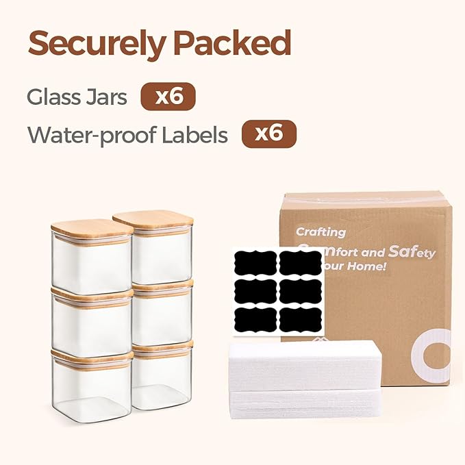 ComSaf 0.6 Qt Glass Food Storage Jars Set of 6, Pantry Organization Jar
