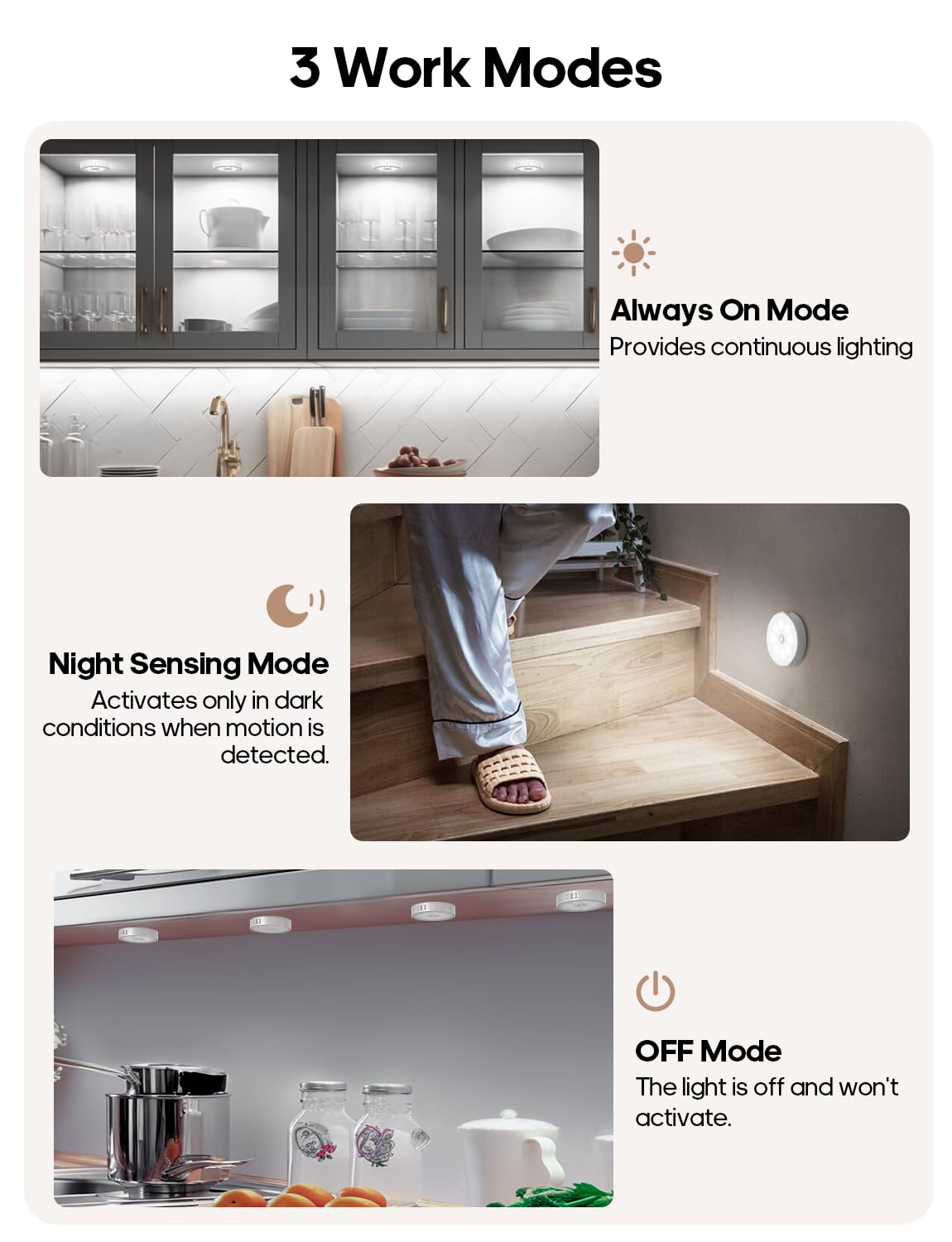 Goodea Led Under Cabinet Lighting, Motion Sensor Light Indoor, 1000mAh Puck Lights with IR Remote, Rechargeable Under Counter Lights for Kitchen,Cabinets,Closet,Stairs Indoor (6 Pack)