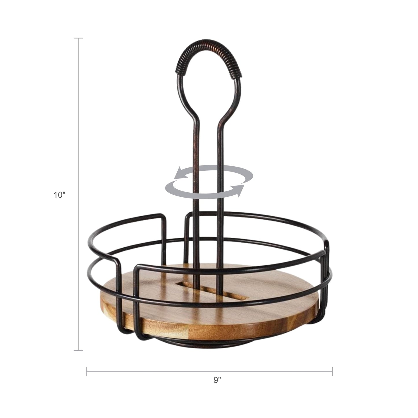 Mikasa Gourmet Basics Hanover Condiment Caddy with Rotating Caddy Organizer Design, Acacia Wood Insert - Durable, BPA-Free, Heavy-Gauge Carbon Structured Steel for Condiment Storage