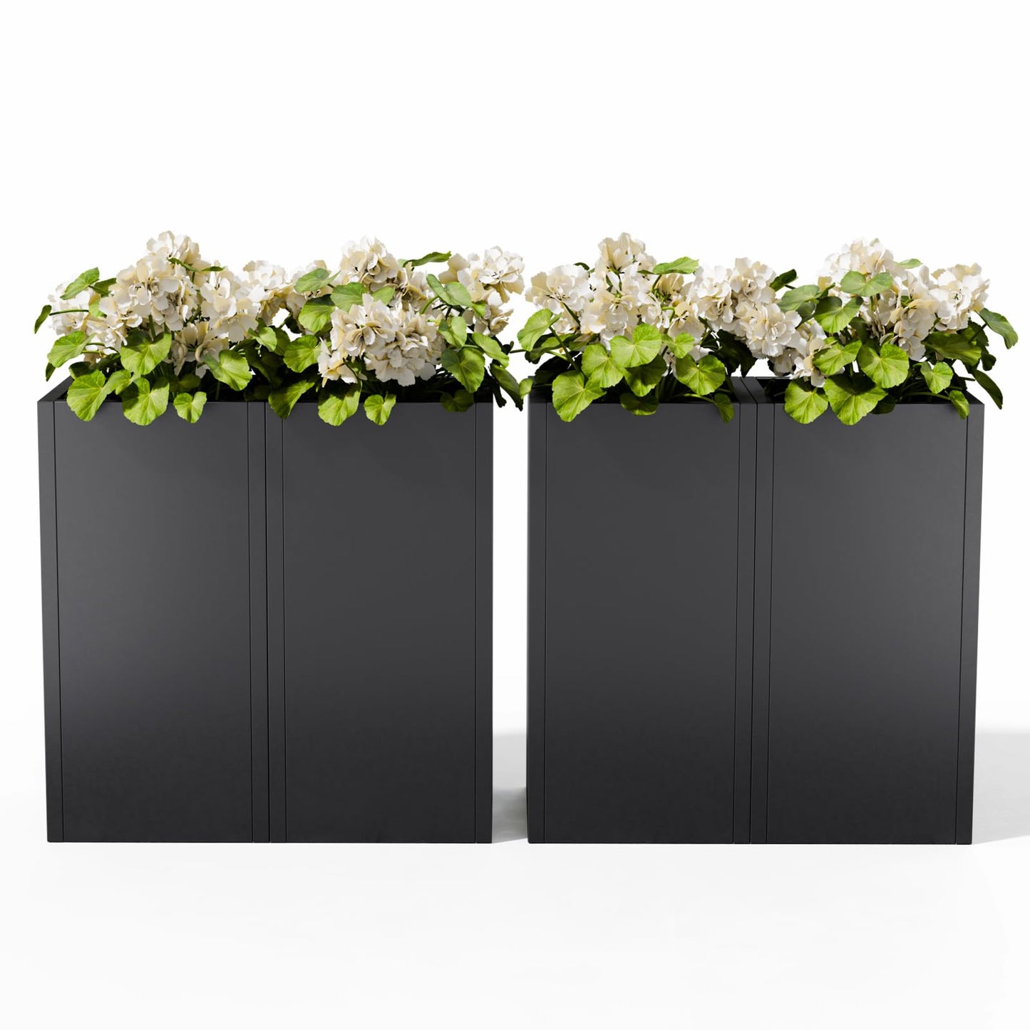 Diyfire Black Tall Metal Planters Box for Outdoor Plants 4 Pack- 23.6" H Steel Tall Square Planter with Removable Insert Shelf, Modern Heavy Duty Pedestal Planter Front Porch Decor Patio Garden