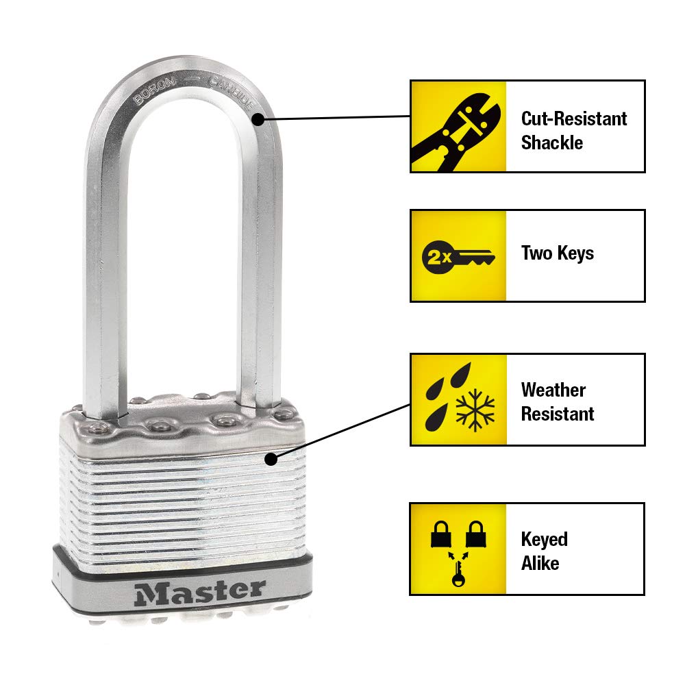 Master Lock M5XTLJ Magnum Heavy Duty Outdoor Padlock with Key, 2 Pack Keyed-Alike
