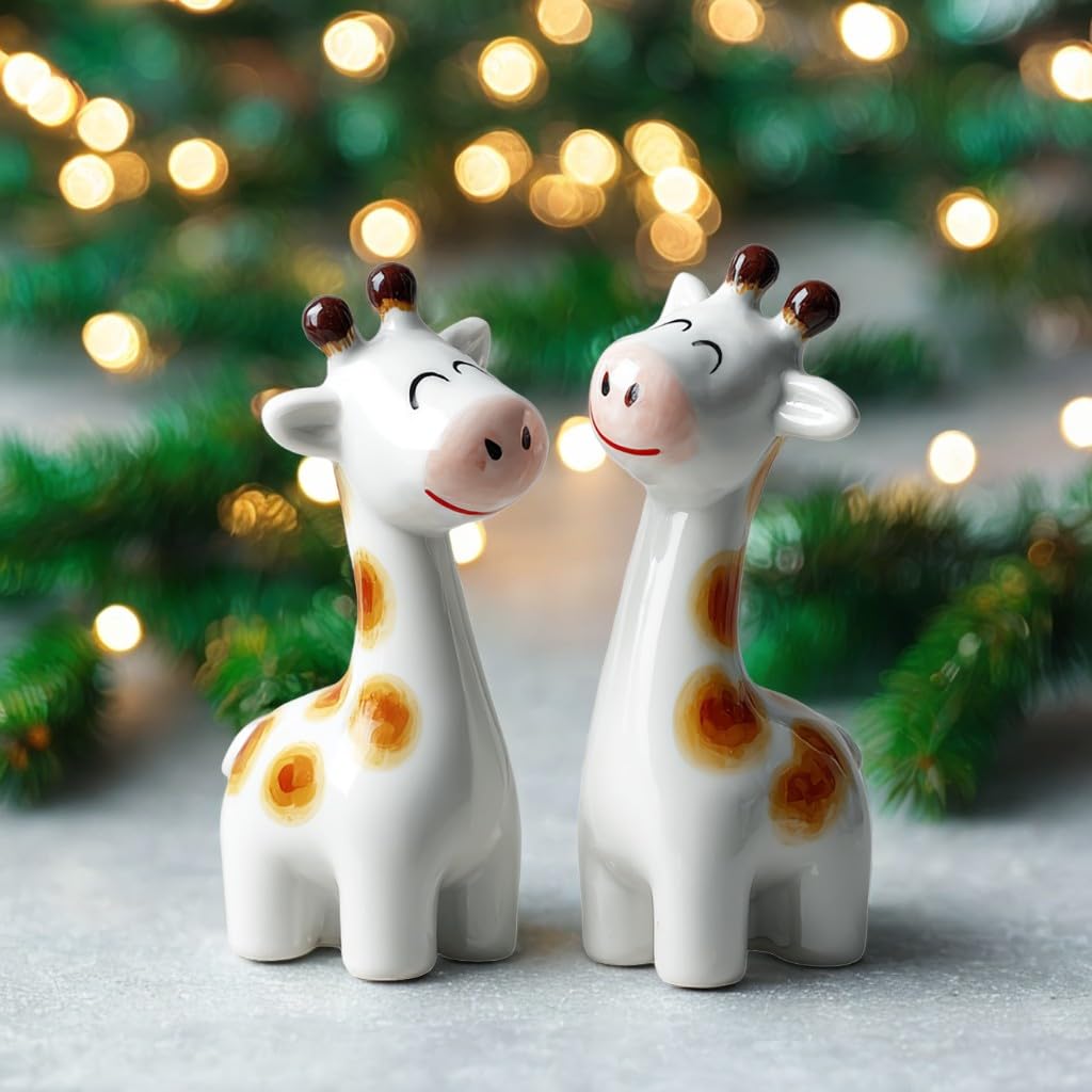 Bicuzat Ceramic Cartoon Giraffe Salt Pepper Set, 2 PCS Set of Salt and Pepper Shaker, White