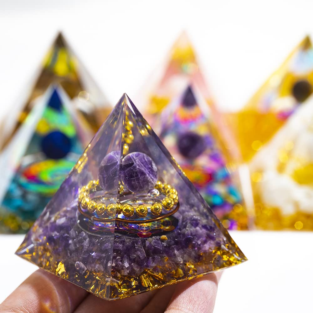 2inches Pyramid Decor Natural Crystal Energy Generator Pyramid Chakra Energy Crystal Pyramid Yoga Meditation Tool for Home Decoration Fengshui Ornaments Gift(2 inches-7 PCS)