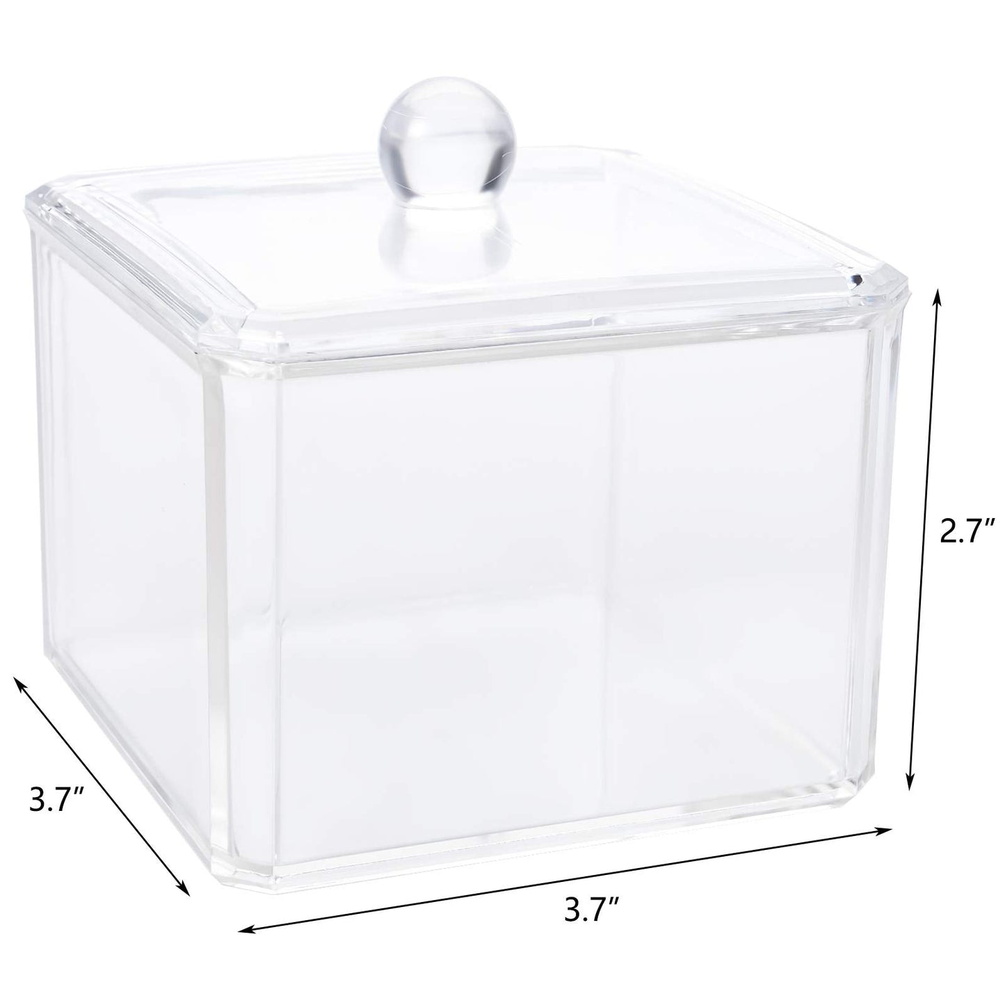Hedume 4 Pack Swabs Dispenser Holder, 15 Oz Clear Acrylic Canister Set, Modern Square Bathroom Vanity Countertop Storage Organizer for Cotton Ball, Cotton Swab, Cottons Rounds, Bath Salts