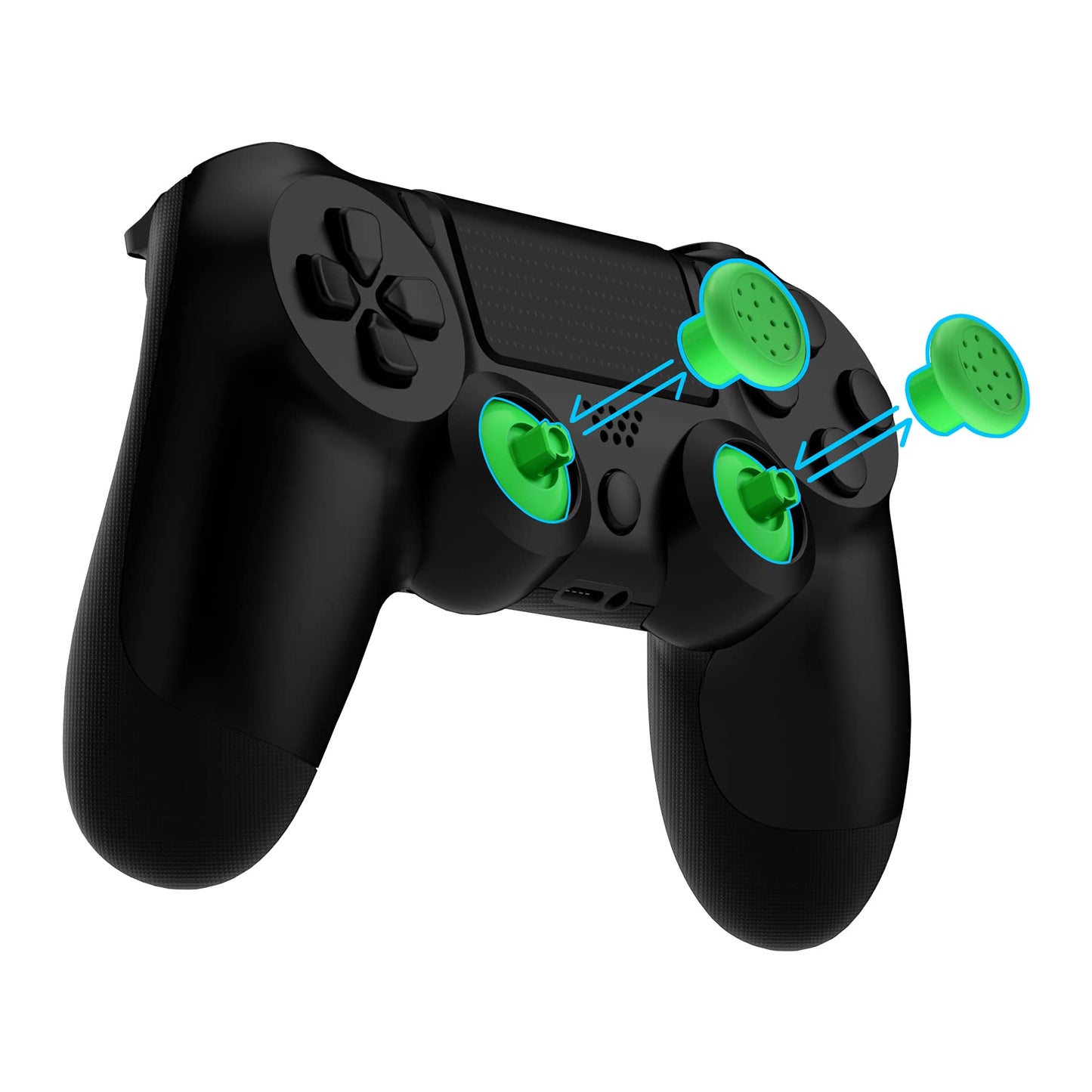 eXtremeRate ThumbsGear Interchangeable Ergonomic Thumbstick for PS5 Controller, for PS4 All Model Controller - 3 Height Domed and Concave Grips Adjustable Joystick - Green