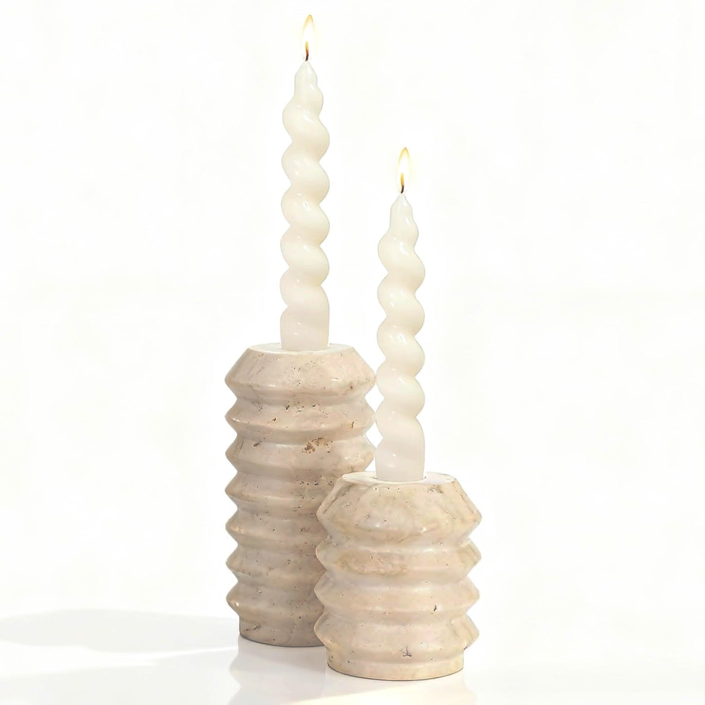 WORHE Candle Holders True Natural Travertine Stone 0.4" Thick, Set of 2 Premium Marble Candlestick Holder for Wedding Dinning Party, Candle Stand for 3/4 inch Thick Candles Color White (ZT002)