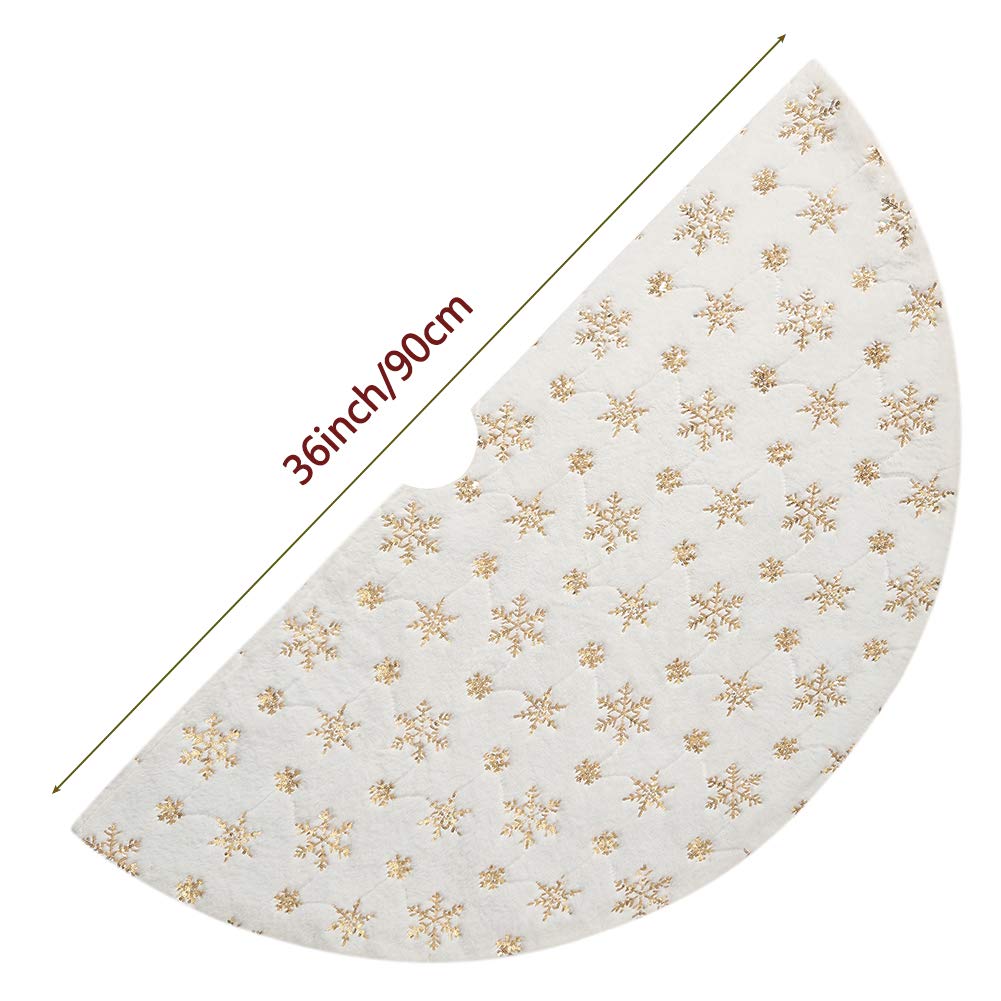 Sattiyrch Christmas Sequin Tree Skirt 36in,White Soft Thick with Golden Snowflakes Decorations for 5FT 6FT 7FT Xmas Tree