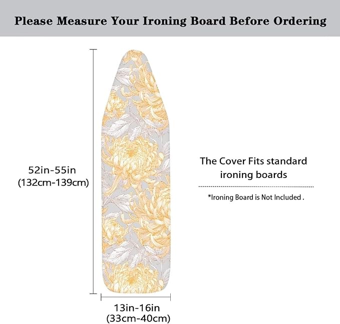 Chrysanthemums Flowers Ironing Board Cover 52-55 x 13-16 Inch, Sketch Golden