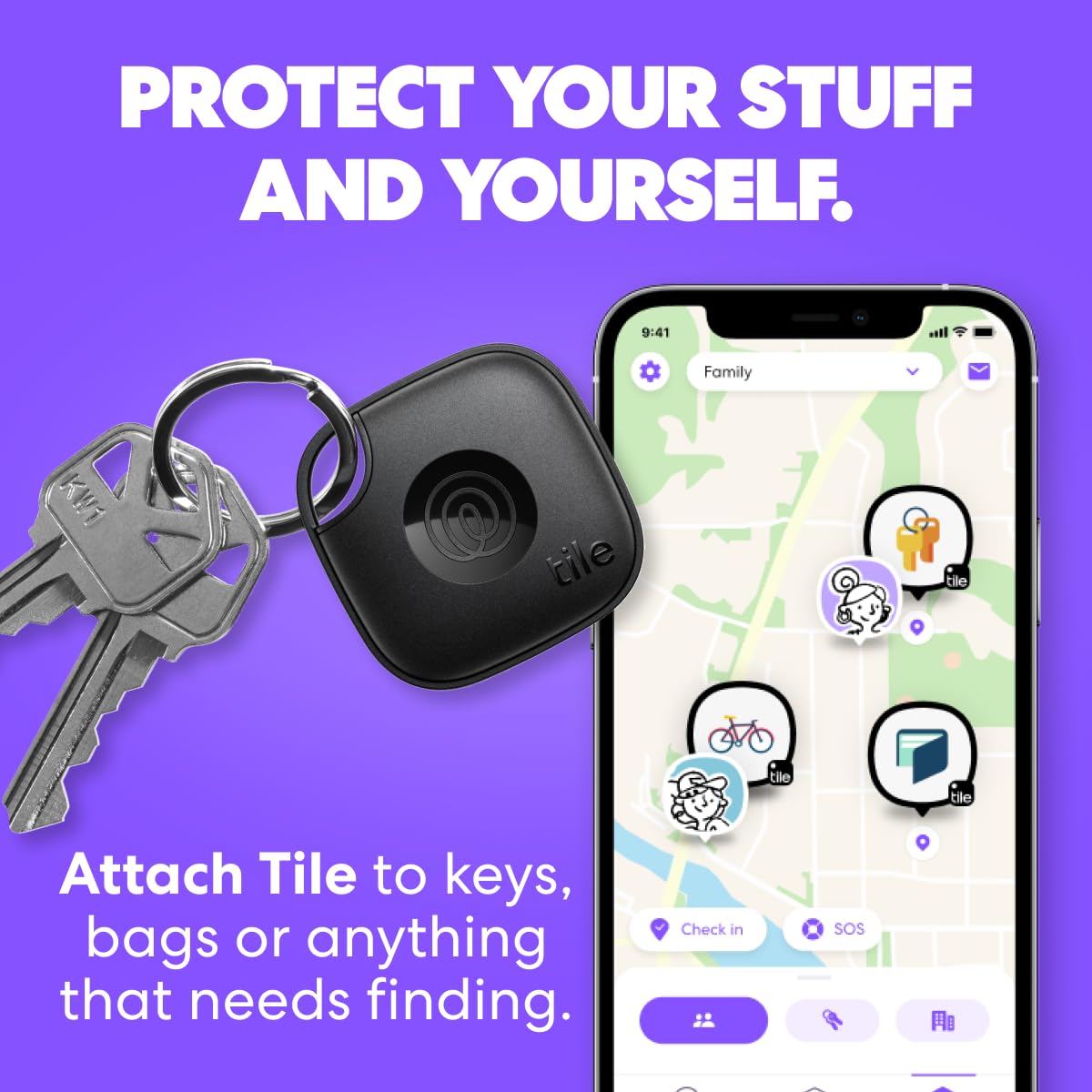 Tile by Life360 Mate (2024) Bluetooth Tracker, Keys Finder and Item Locator for Keys, Bags and More, Phone Finder, Both iOS and Android Compatible, Pack of 4 (Black)