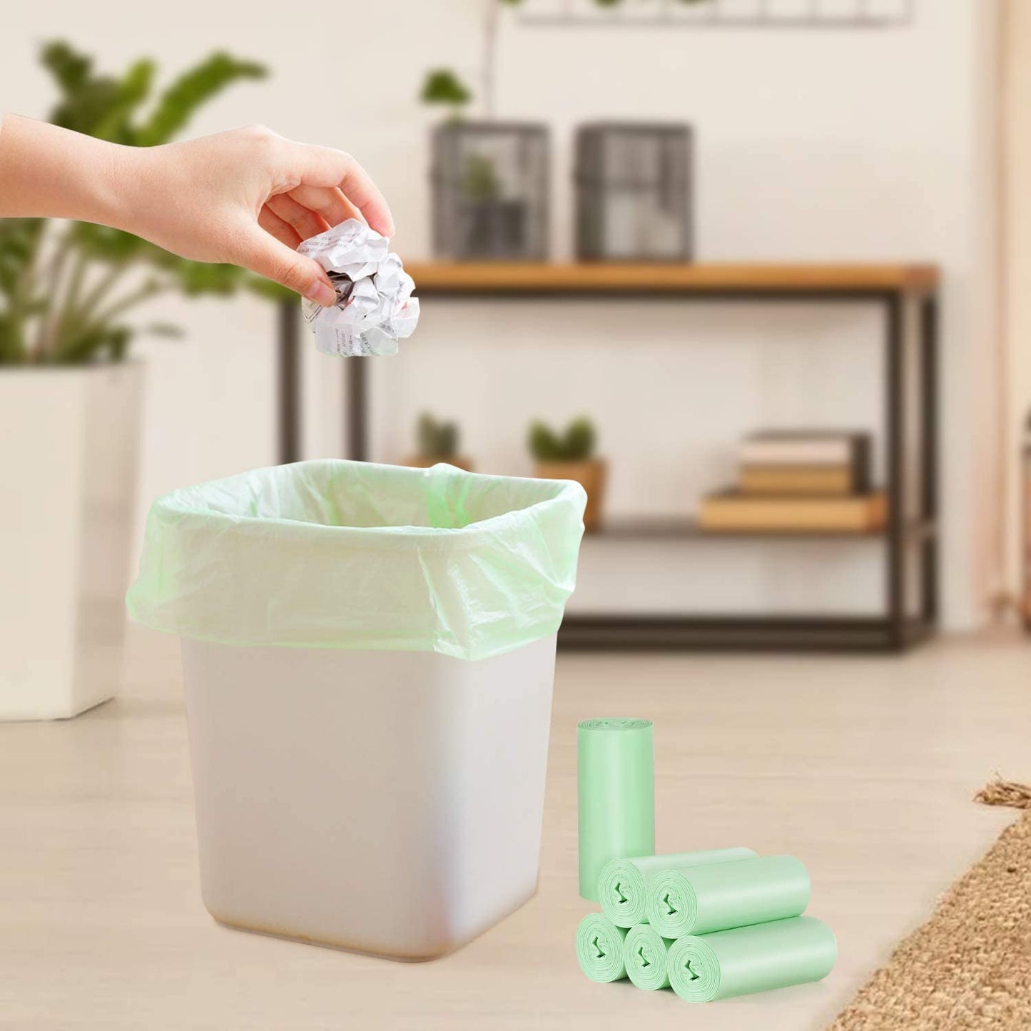 1.2 Gallon Small Trash bags: Small Trash bags Mini Bathroom Garbage Bags Fit 4.5 Liter Trash-Can-Liners for Bathroom Kitchen Office (150 Counts, Green)