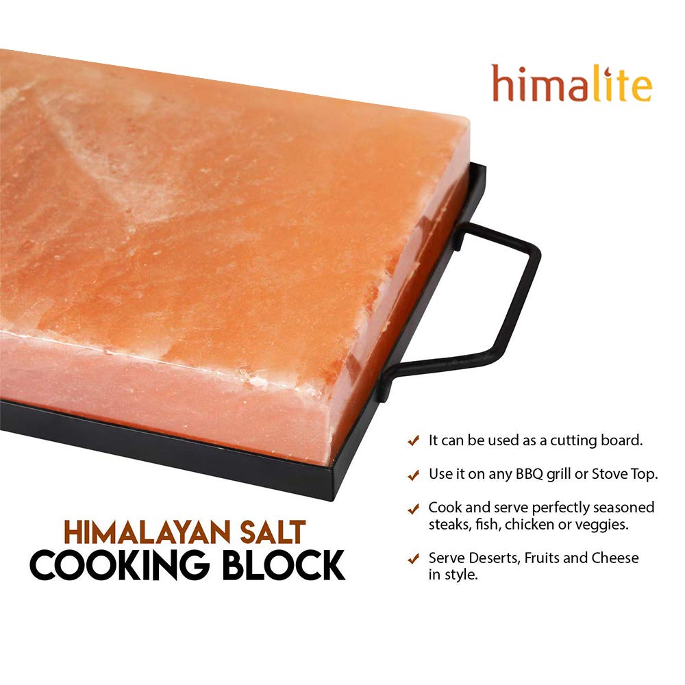 Himalite Himalayan Salt Block for Cooking – 12x8x1.5” Natural Rock Salt Plate with Stainless Steel Tray – Grill, Sear, Chill & Serve – Gourmet Gift for Chefs, Men & Women