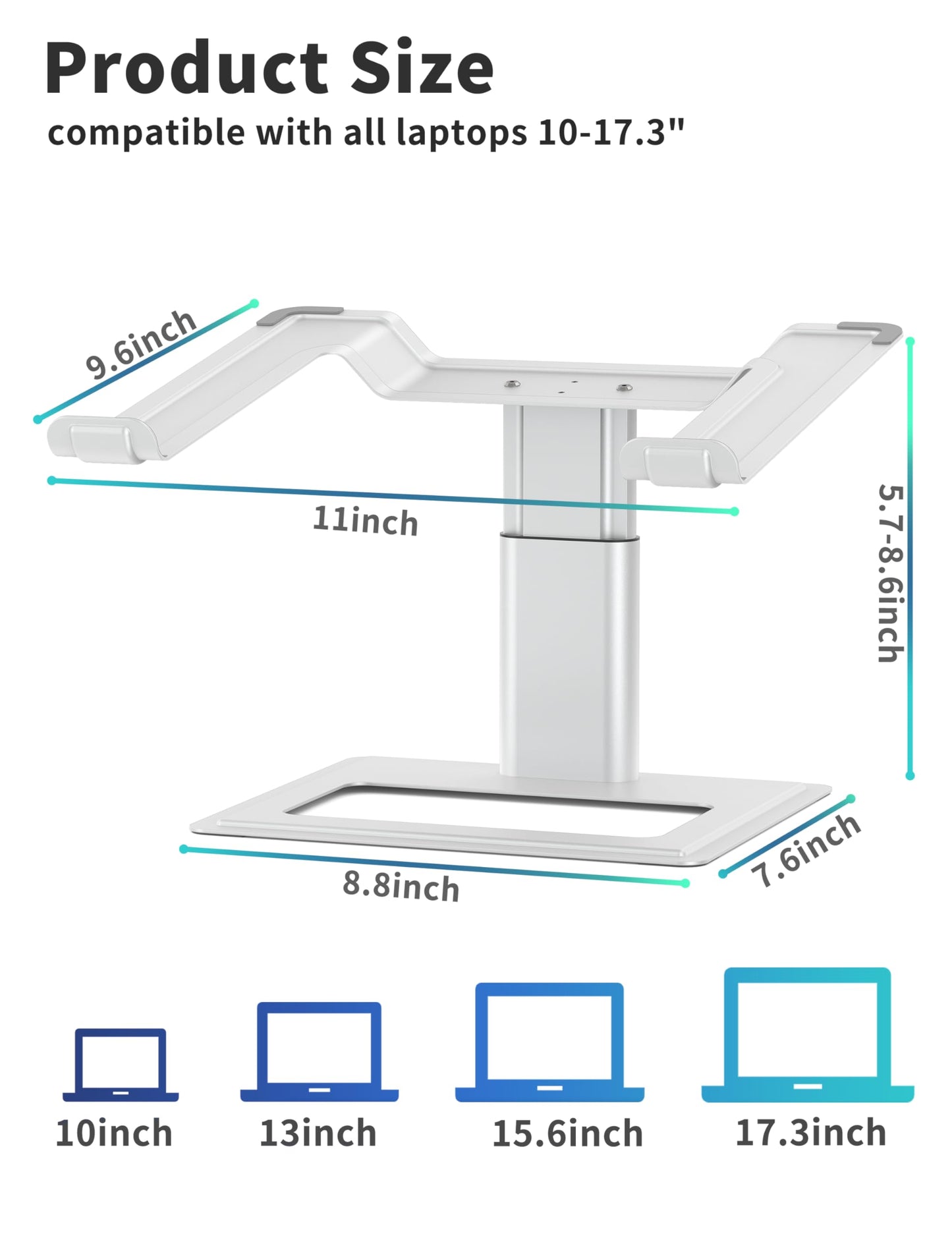 SOUNDANCE Adjustable Laptop Stand for Desk, Computer Stand, Ergonomic Laptop Riser Holder Compatible with 10 to 17.3 Inches Notebook PC Computer, Aluminum Silver