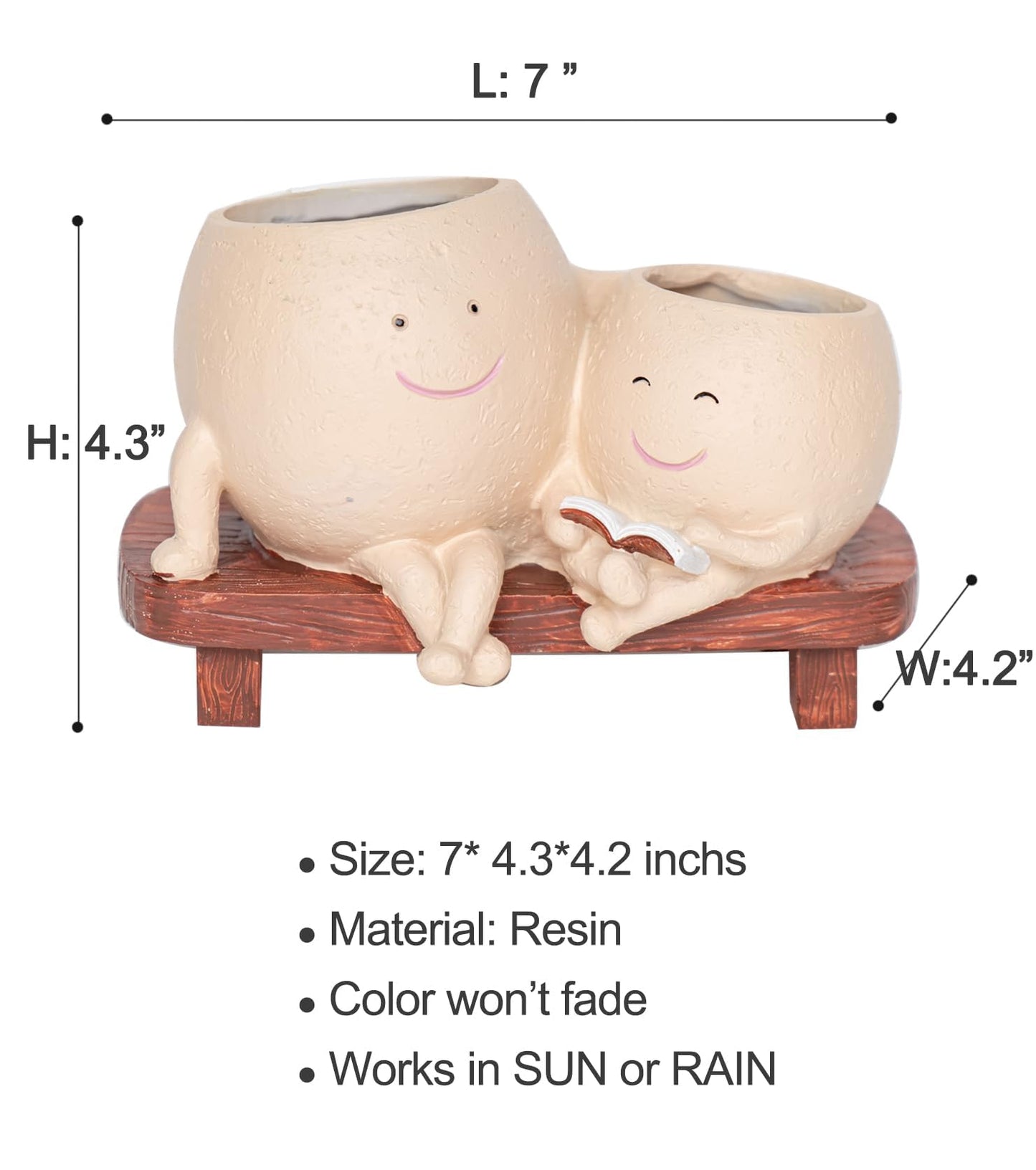 Cute Head Planter with Smiley Face, Double Pots in One, Novelty Plant Face Pot, for Indoor Outdoor Plants,Christmas, (Khaki)