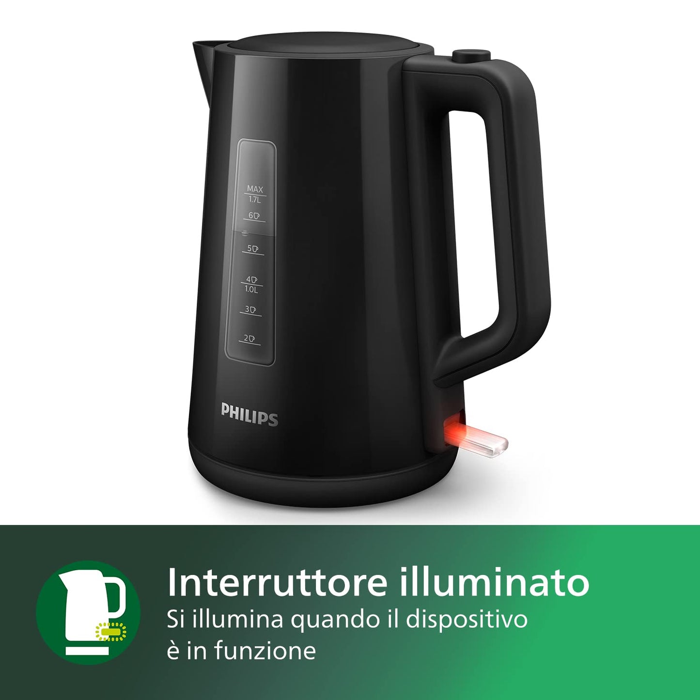 Philips Kettle - 1.7 L Capacity with Control Indicator, Pirouette Base, Black (HD9318/20)