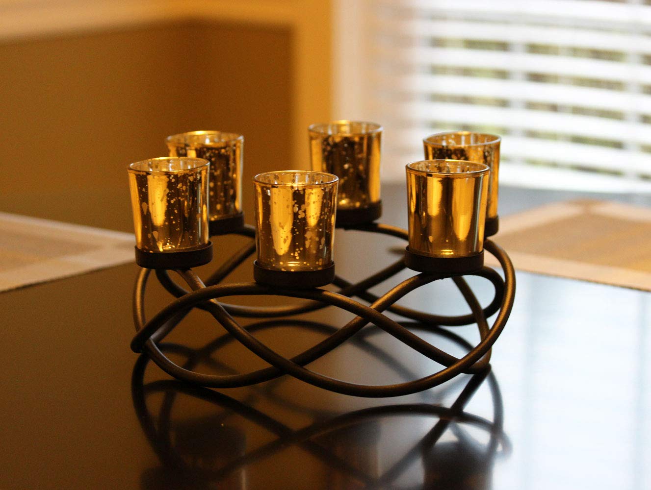 Seraphic Centerpieces for Kitchen Table Decor, Tealight Candle Holder, Gold