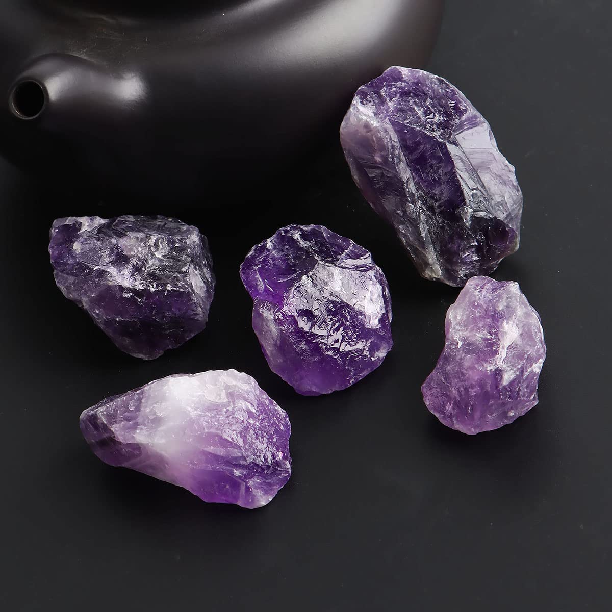 16 PCS Amethyst Healing Crystals Rough Stones Bulk - 1" Natural Raw Stones Crystal Palm Stones for Reiki Healing, Chakras Balancing, Meditation Therapy, Wicca, Witchcraft, Fountain Rocks, Decoration