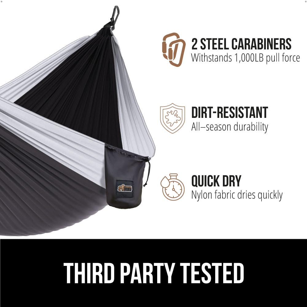 GORILLA GRIP Durable Portable Camping Hammock, Holds 500lbs with Heavy Duty Tree Straps, Comfortable Travel Swing, Camp Hammocks, Easy to Use and Install, Outdoor Essentials, Blue, 10x6.5 FT