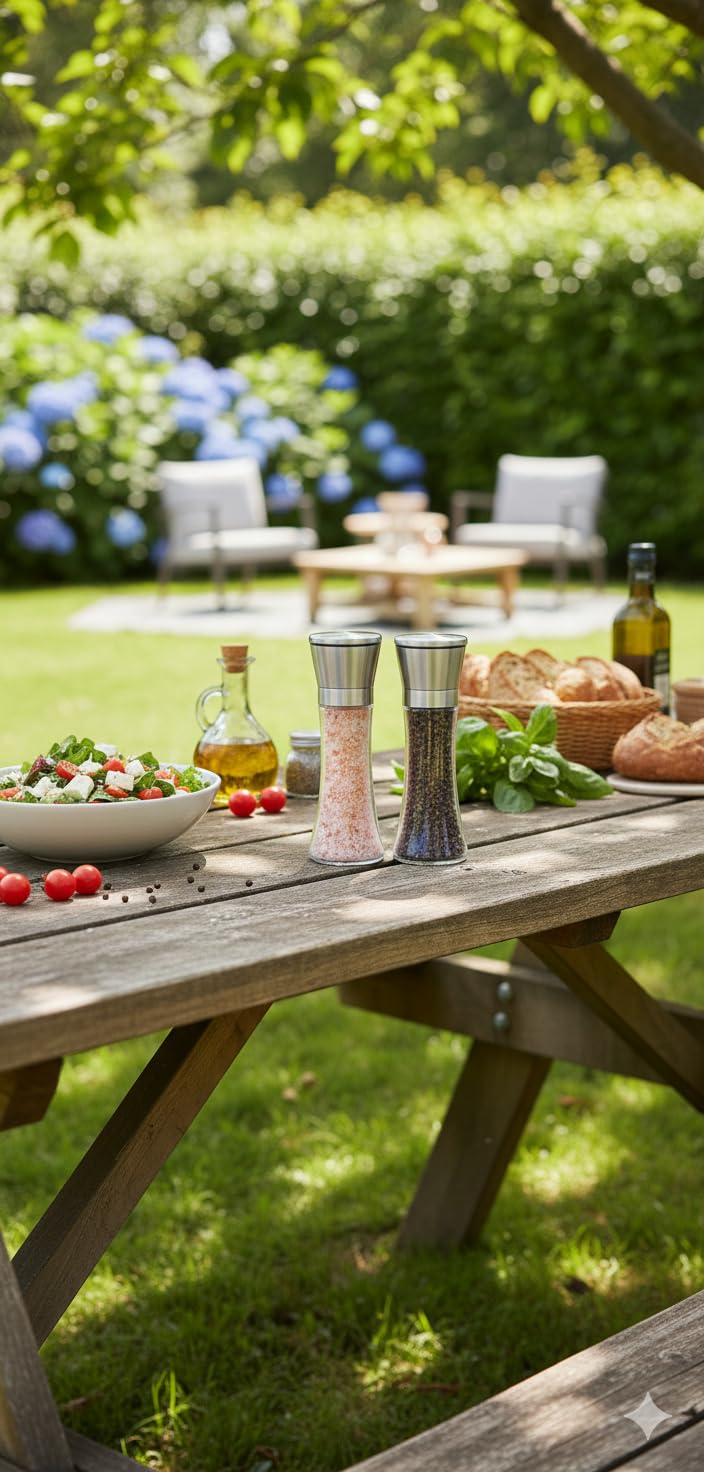 Salt and Pepper Grinder Set of 2 – Refillable Salt Grinder & Pepper Grinder Manual, Adjustable Ceramic Grinder, Glass Pepper Mill Grinder
