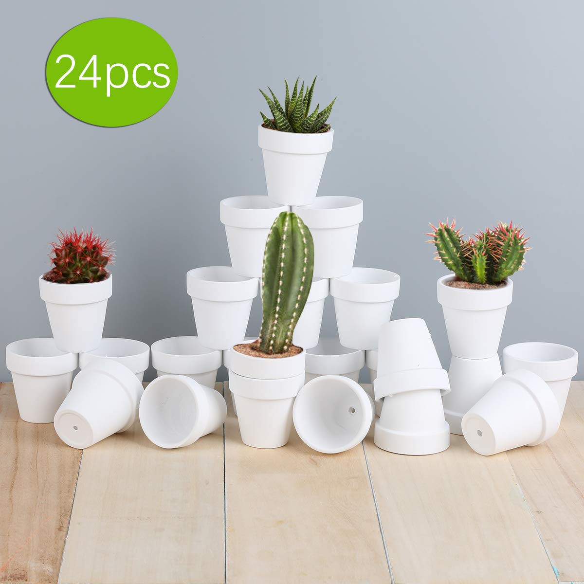 FCFKUK 24pcs Small Mini Clay Pots, 2.5'' Terracotta Pot Clay Ceramic Pottery Planter, Cactus Flower Terra Cotta Pots, Succulents Nursery Pots, with Drainage Hole, for Indoor/Outdoor