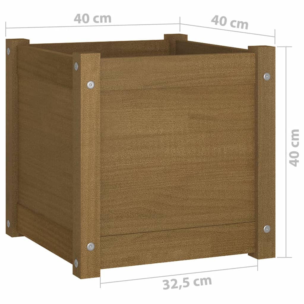 ZXQVLMRS Square Garden Planter Box, 15.7 Inch Solid Pinewood Flower Pot for Outdoor Patio, Backyard, Deck, and Indoor Home Decor, Honey Brown Stained Finish