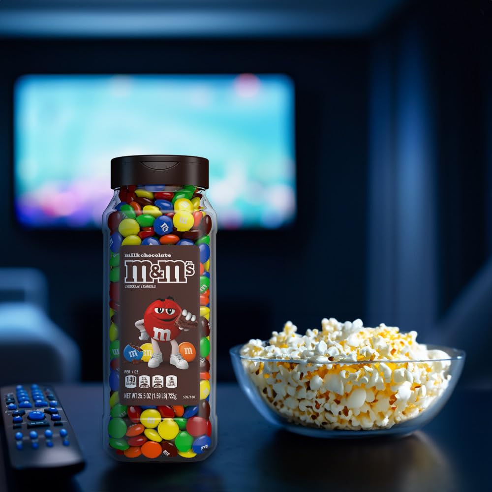 M&M's Milk Chocolate Bulk Candy in Resealable and Recyclable Jars, Party Size Assorted Chocolate Candies, Movie Night Snacks, Candy Buffet, 25.5 Ounces Each (Pack of 2)