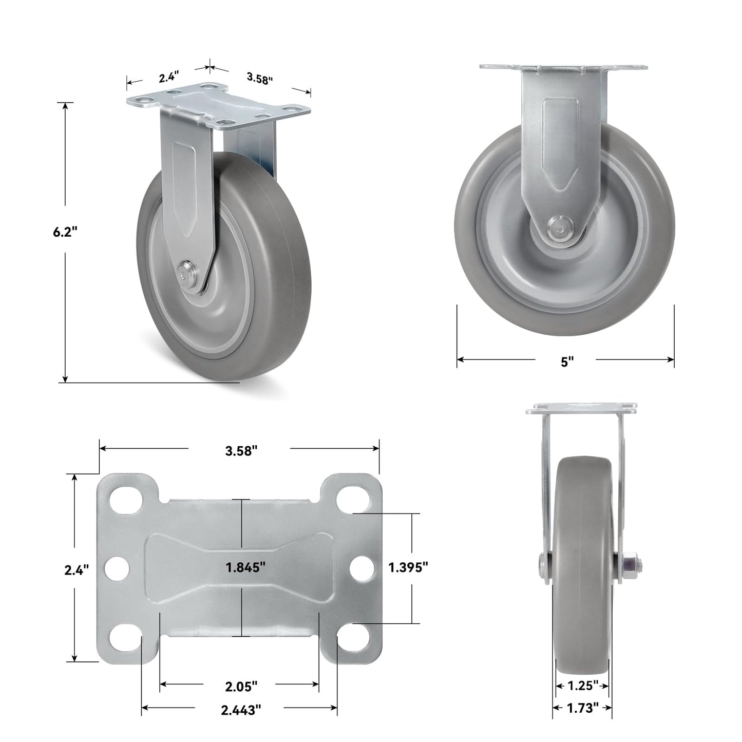 NINOSO Caster Wheels, 5" Heavy Duty Industrial Casters Set of 4 with Load 1400lbs Capacity, Wheels for Cart Furniture(2 Swivel & 2 Rigid)