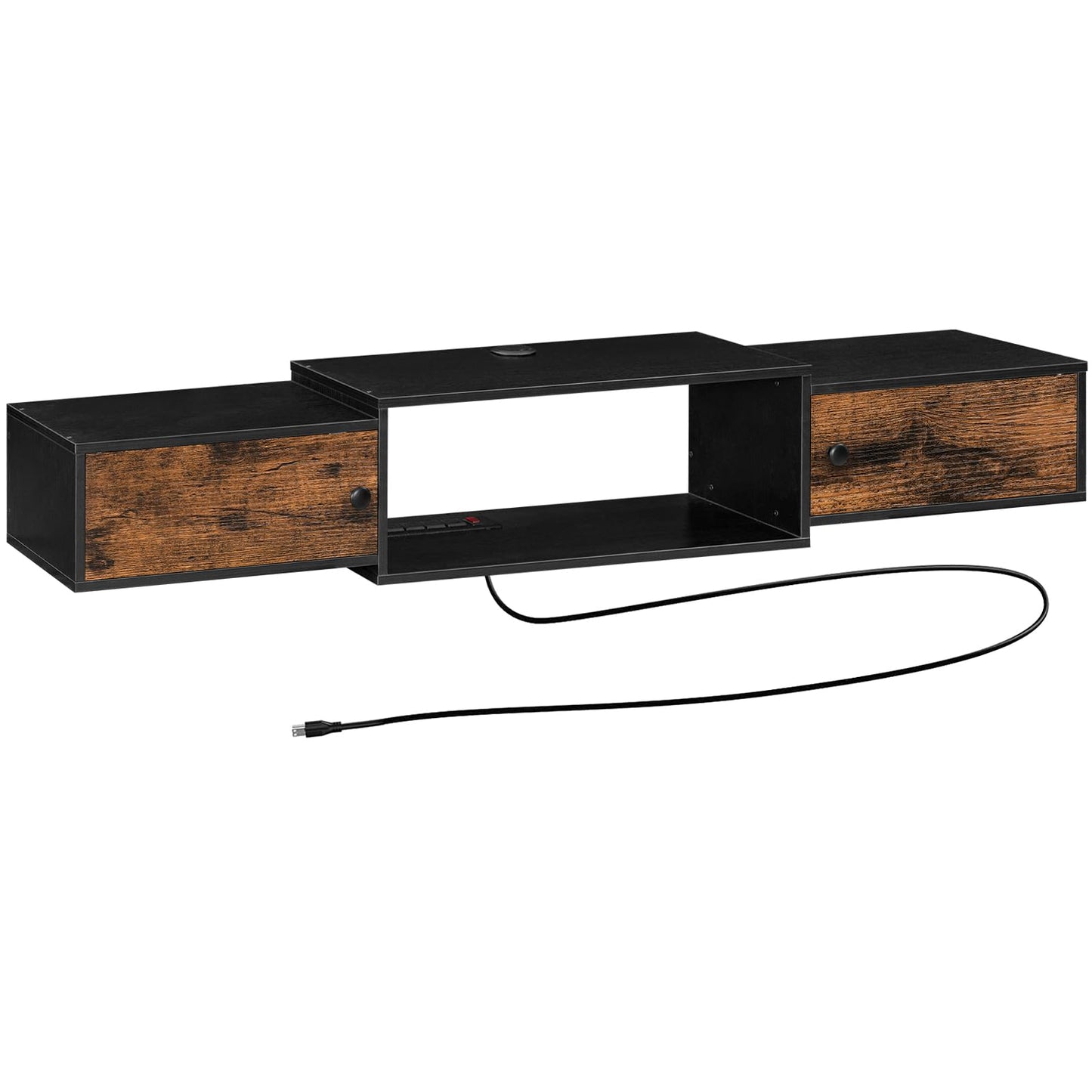 HOOBRO 55" Floating TV Stand with Power Outlet, Modern Wall Mounted Media Console Shelf Cabinet for Under TV Storage, Entertainment Center, Living Room, Bedroom, Rustic Brown and Black BF11DS01
