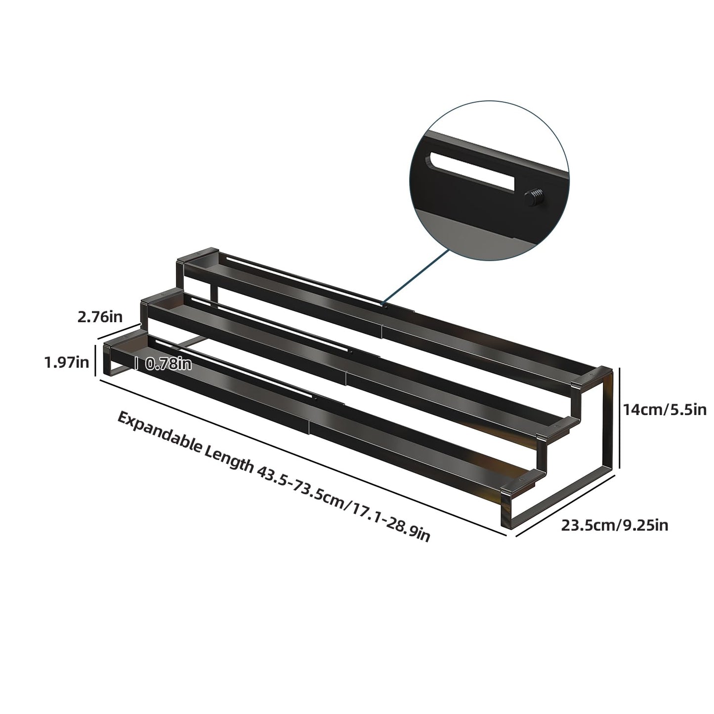 3 Tier Expandable Spice Rack Organizer, Heavy-Duty Black Metal Seasoning Organization Shelf for Cabinet, Kitchen & Pantry, Tiered Spice Shelf With Safety Lock, For Jars & Bottles, Countertop Storage