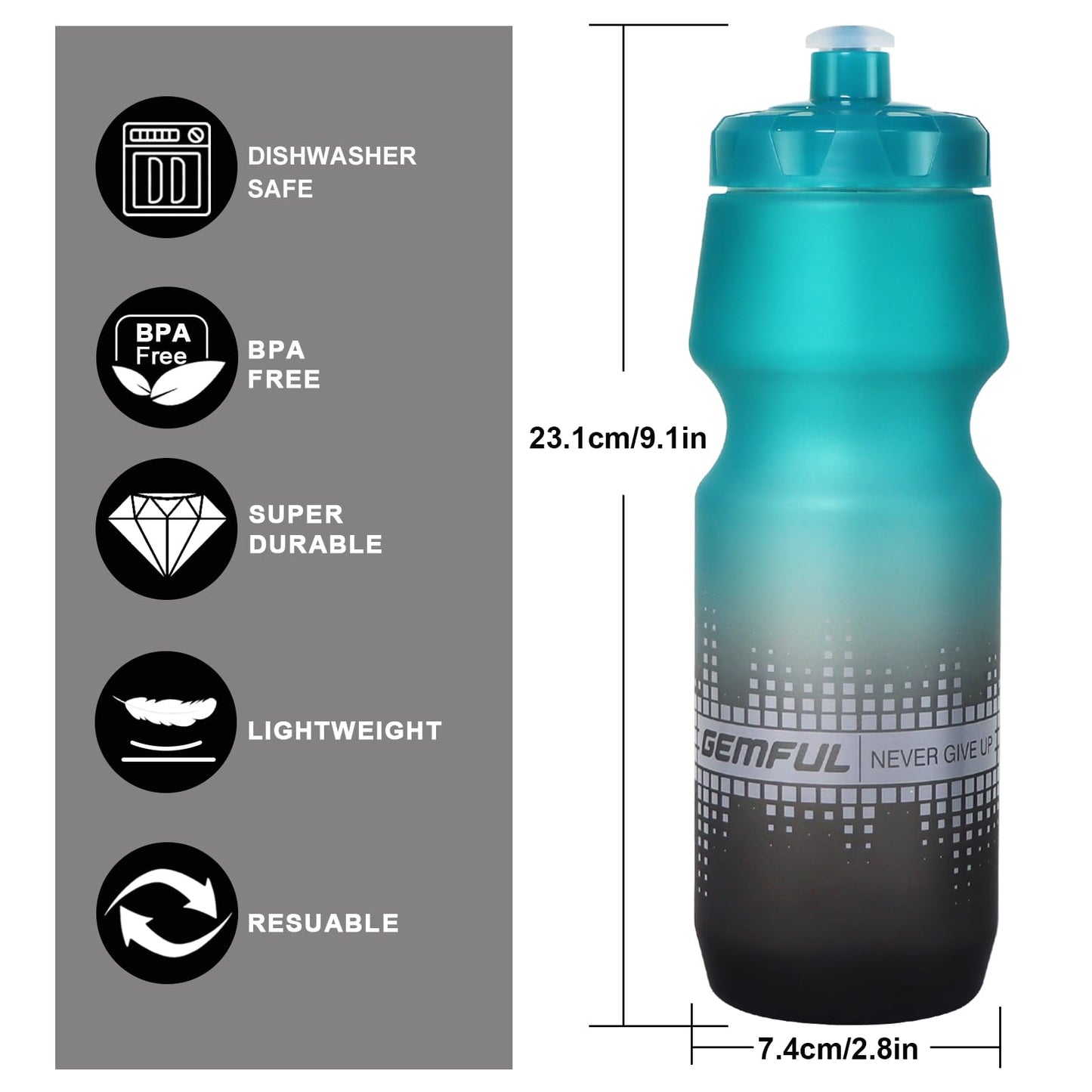 GEMFUL Bike Water Bottle Holder and Bicycle Bottle Combo 2 Pack Squeeze Cycling Water Bottle Cage 24oz 750ml Bpa Free Leakproof for Mountain Road Bikes Riding Cycle