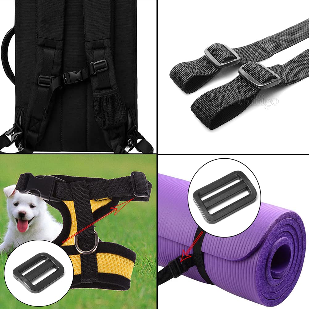 CooBigo 12 Pack Plastic Buckles for Straps 1 Inch Tri-Glide Slide, Plastic Slide Clip Heavy Duty Adjustable Webbing Tri-glides Slider Buckle for Backpack Straps Dog Collar Harness