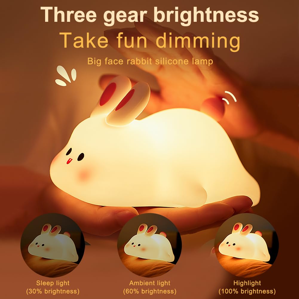 URAQT Bunny Baby Night Light, Portable LED Baby Night Light Kids Night Lamp, USB Chargeable Battery Silicone Kawaii Babys Sleep Lights for Children Kids Baby Boy Gifts Cute Room Decor Bedroom Decor