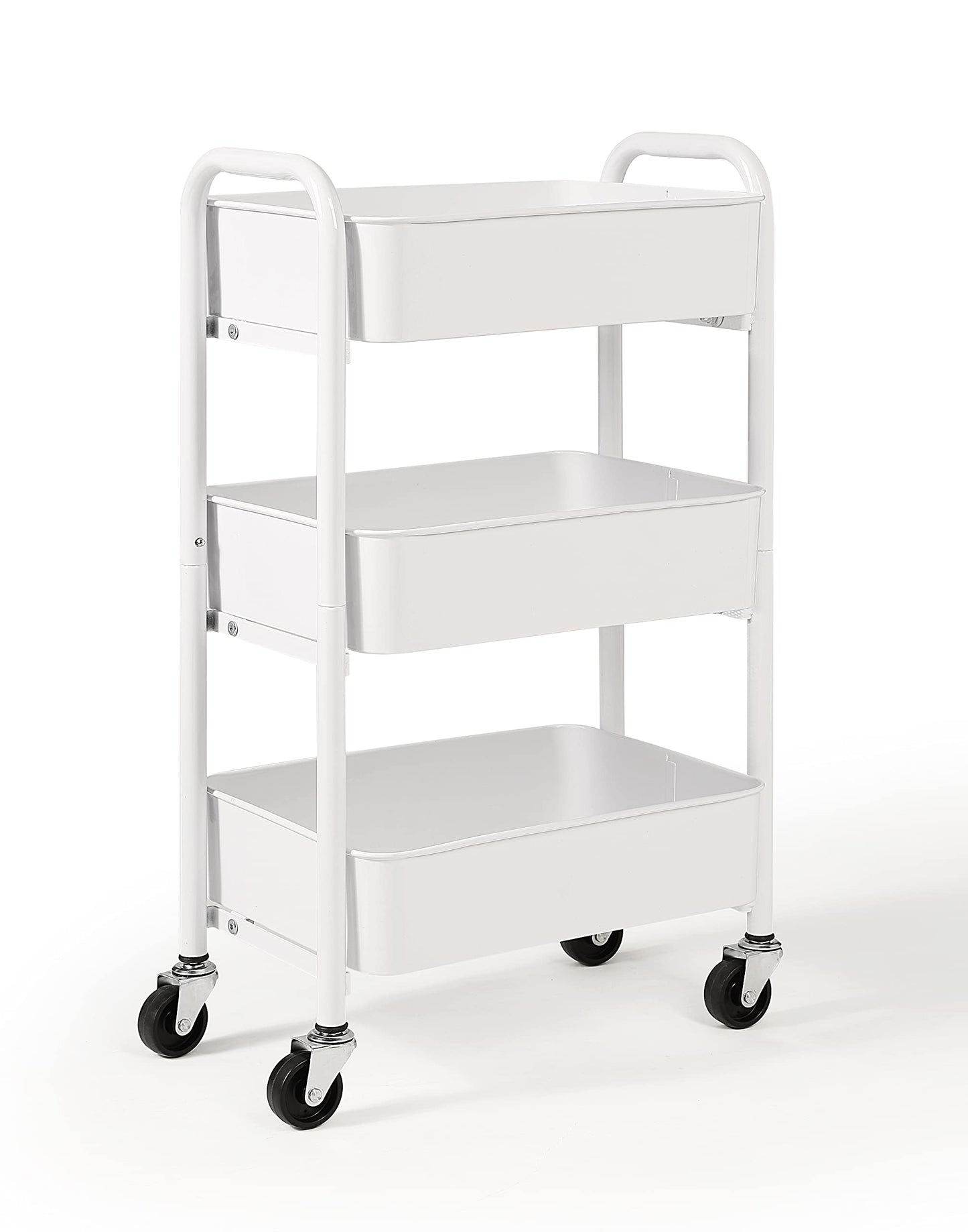 SunnyPoint 3-Tier Delicate Compact Rolling Metal Storage Organizer - Mobile Utility Cart Kitchen/Under Desk Cart with Caster Wheels - WHT (15.35" X 10.24" X 26.8"H)