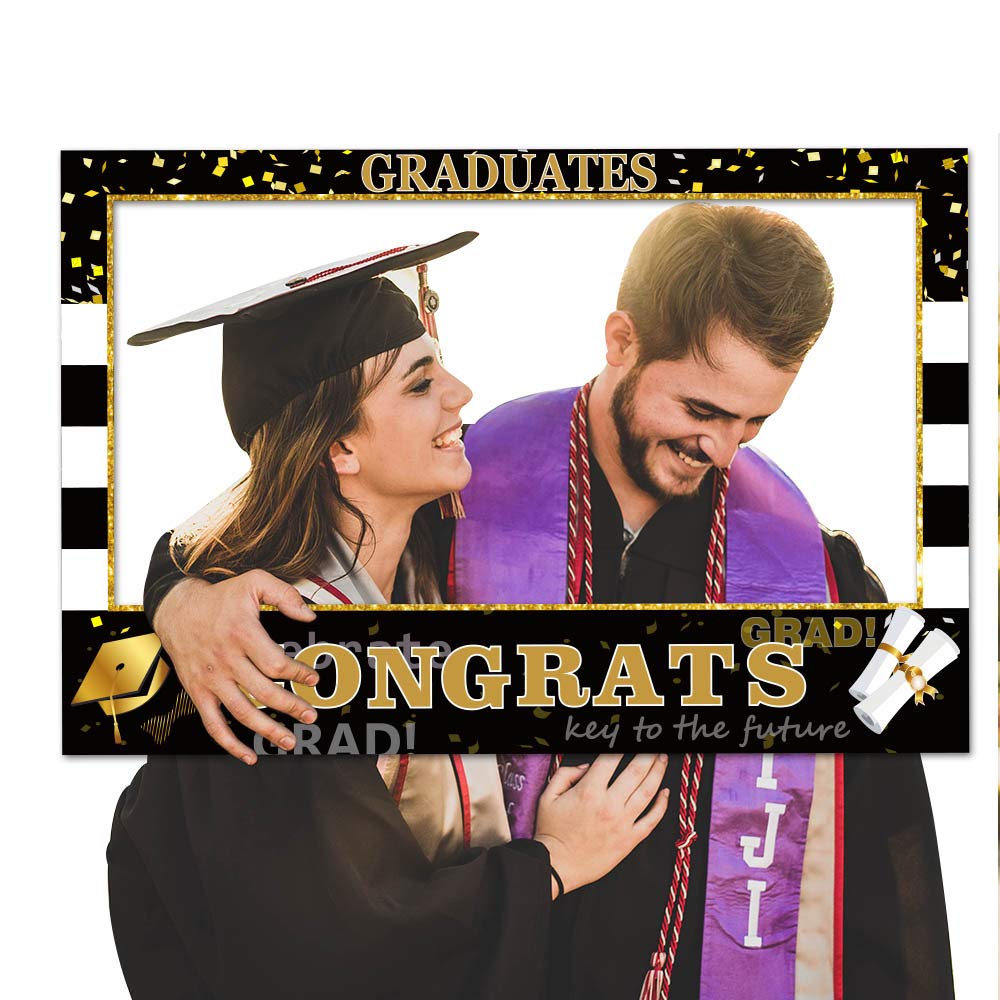 2025 Graduation Photo Props Frame Black and Gold Large Size High School College Graduation Selfie Favors Decorations