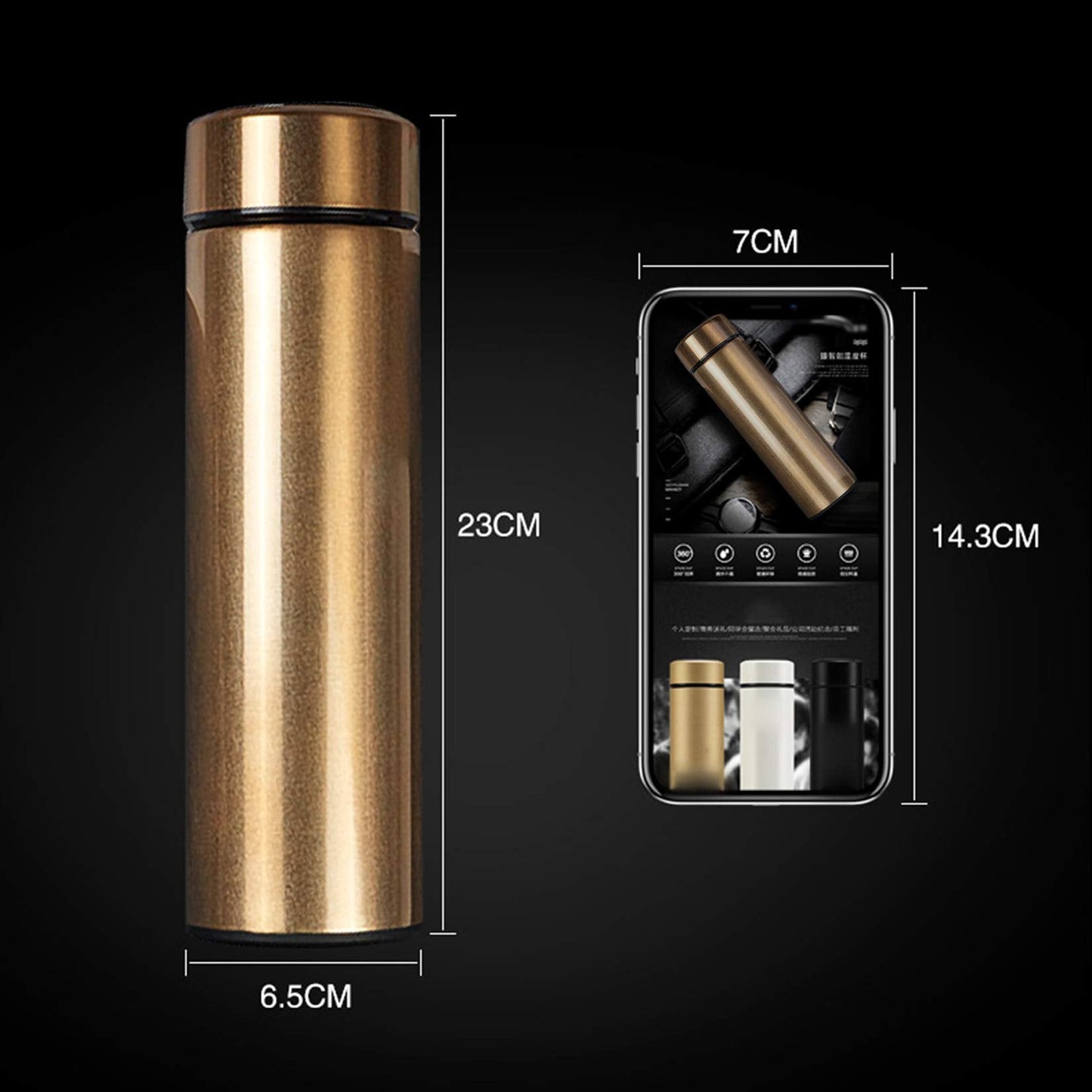 Locckmy Water Bottle with LED Temperature Display,Double Walled Vacuum Insulated Water Bottle,Stainless Steel Sports AutomotiveTravel Mug,BPA-free Leak Proof Keep Cold and Keep Warm 12H