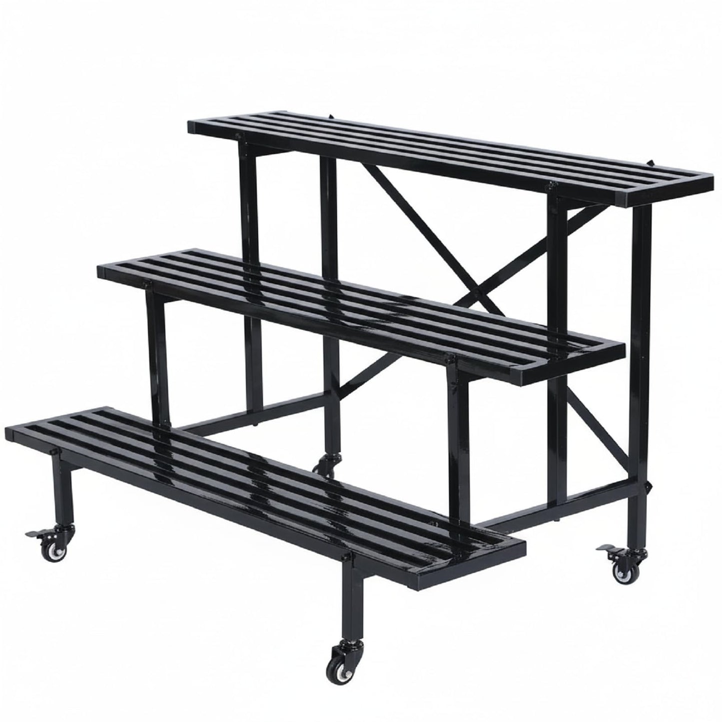 Yunphia US 3-Tier Metal Plant Stand, 45.56”L x 26”W x 23.6”H - Heavy-Duty Rolling Tiered Plant Display Rack for Indoor, Outdoor & Patio Use