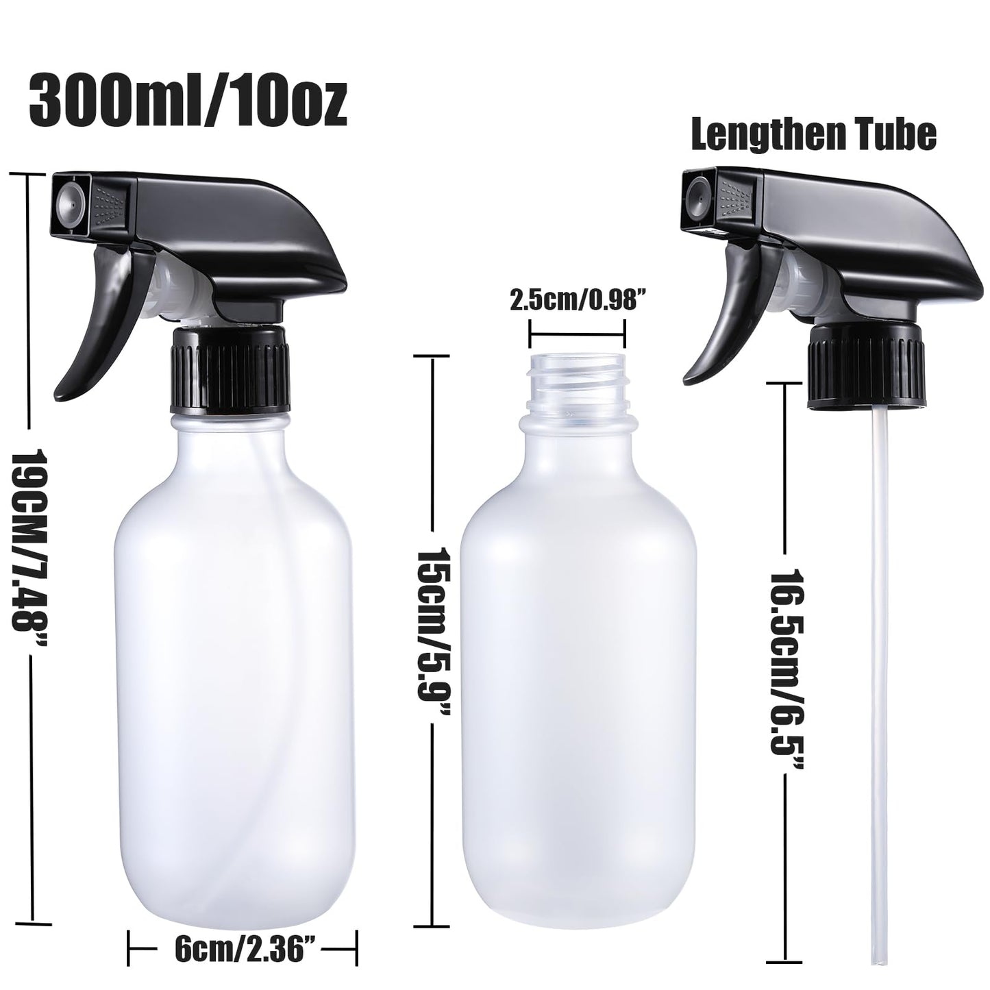 GearTrust Small Water Spray Bottle for Hair, Frosted Clear Plastic Small Squirt Bottle with Adjustable Mist/Stream, Refillable Empty Mister Spray Bottles for Hair, Plant, Cleaning, Pet, 10.1 oz /300ML