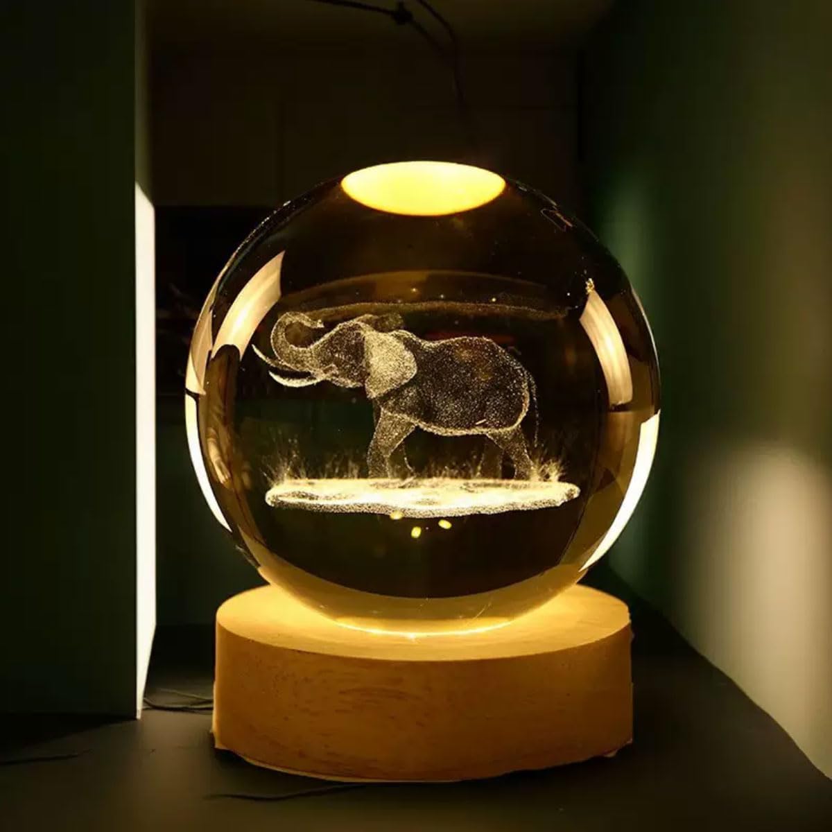 yingpei.KJ 3.14-inch 3D Animal Creative Crystal Ball for Girlfriend, Wife, Mother, Couple, Children Christmas Gift Crystal Glass Ball Base Lighting (Single Elephant)